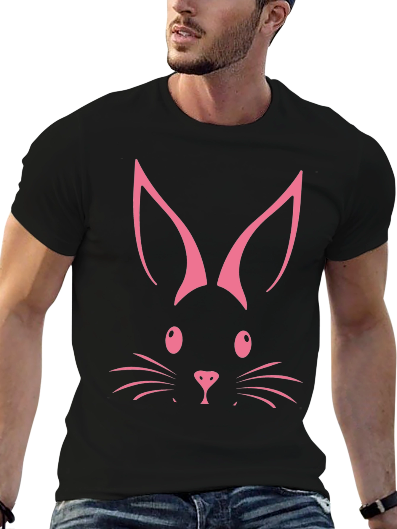 Black Bunny Face Graphic Tee - Easter Fun view 6