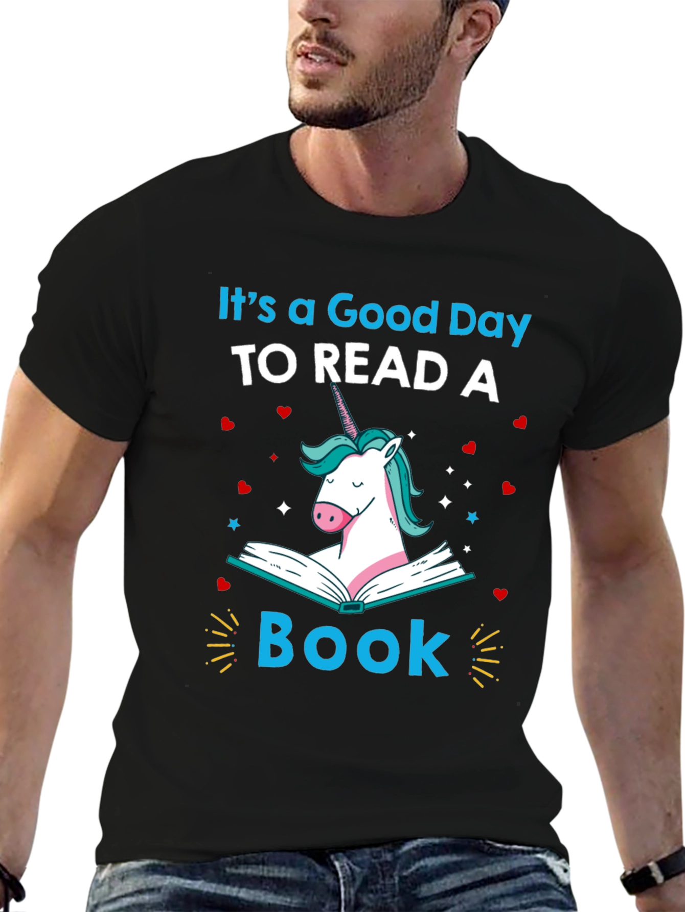 Black Unicorn Reading Book T-Shirt view 6