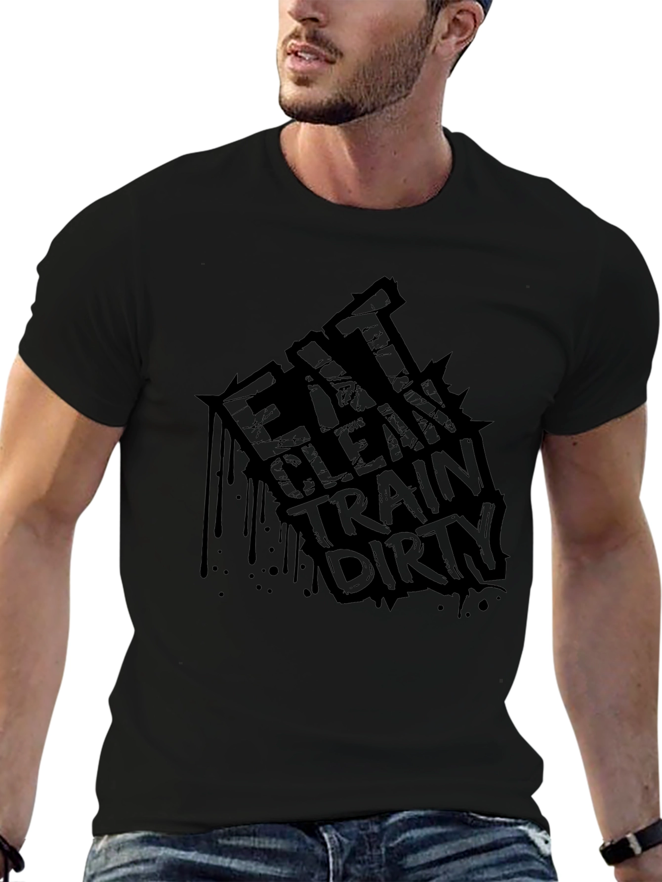 Black Eat Clean Train Dirty Graphic Tee view 6