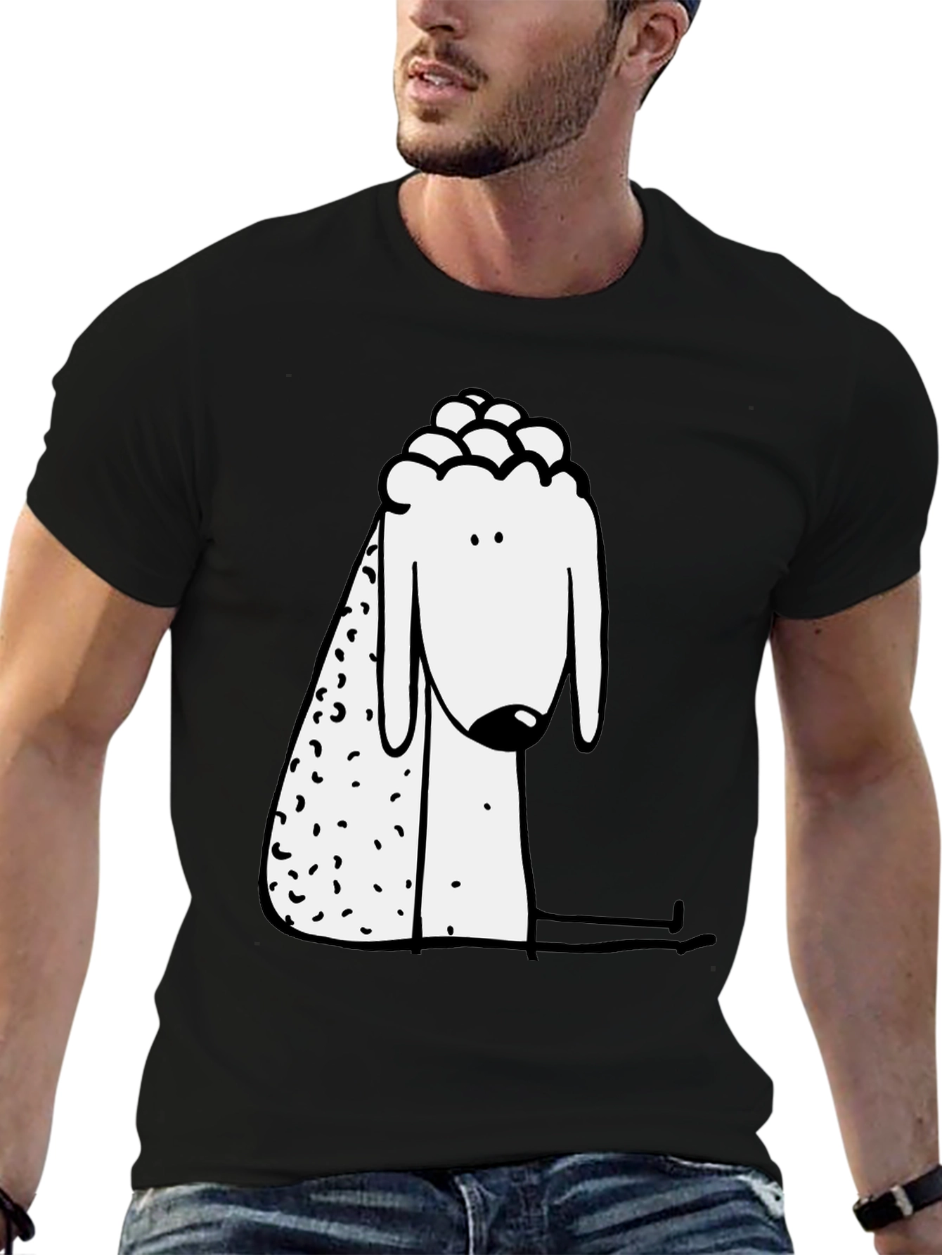 Black Modern Sheep Graphic Black T-Shirt view 6