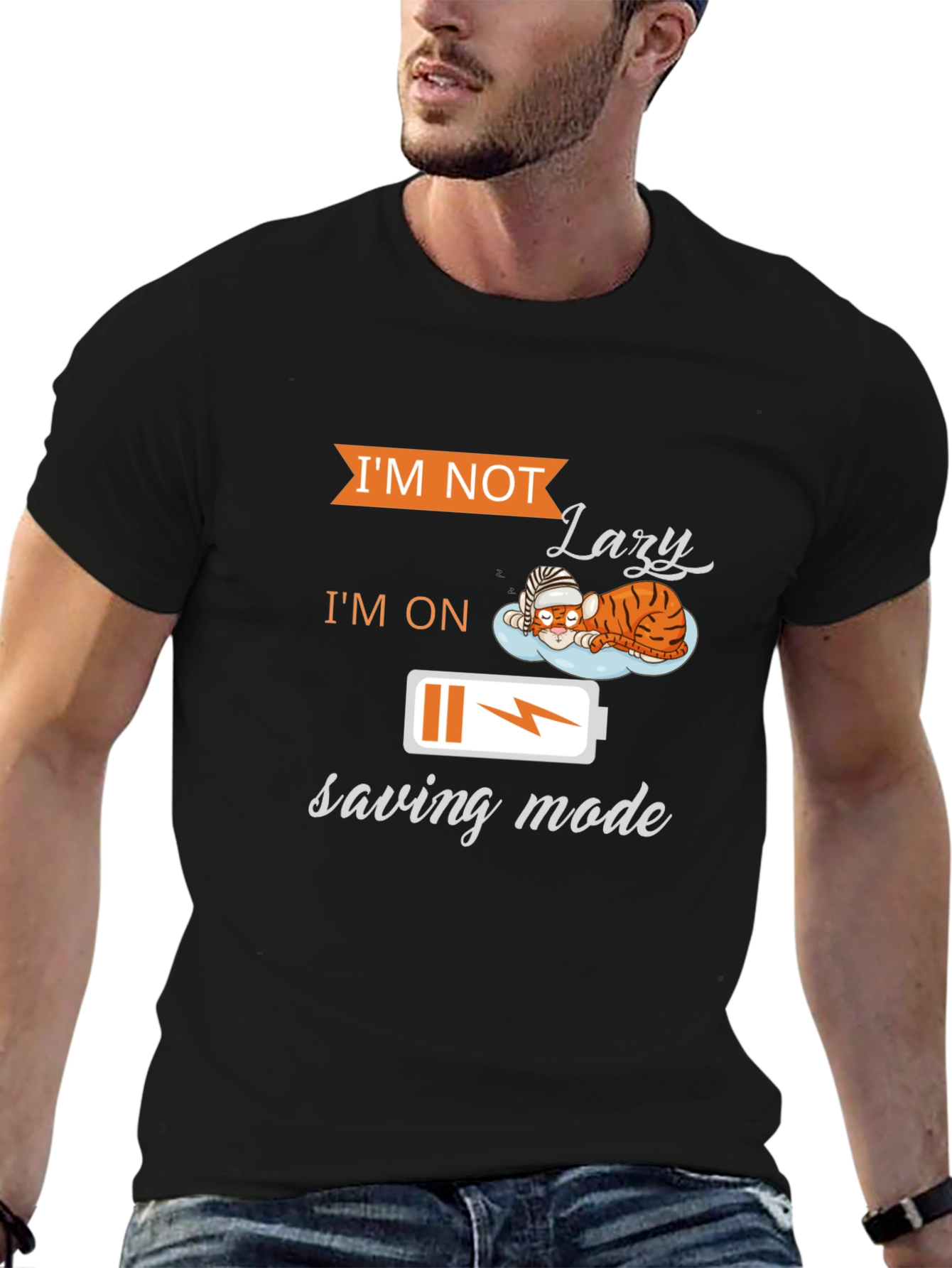 Black Lazy Saving Mode T-Shirt - Funny Graphic Tee view 6