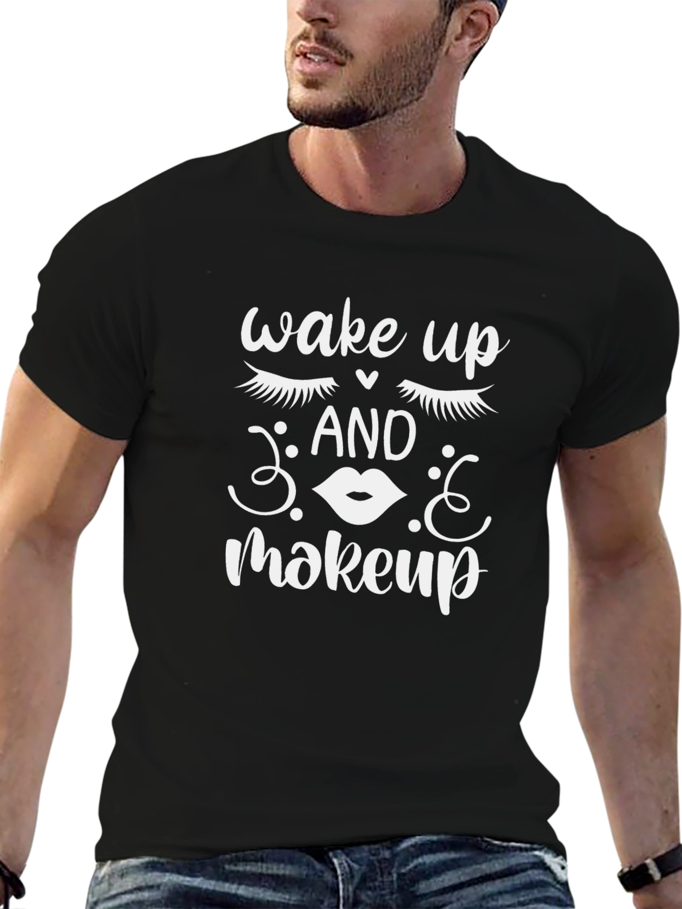 Black Wake Up And Makeup Graphic Tee - Black view 6