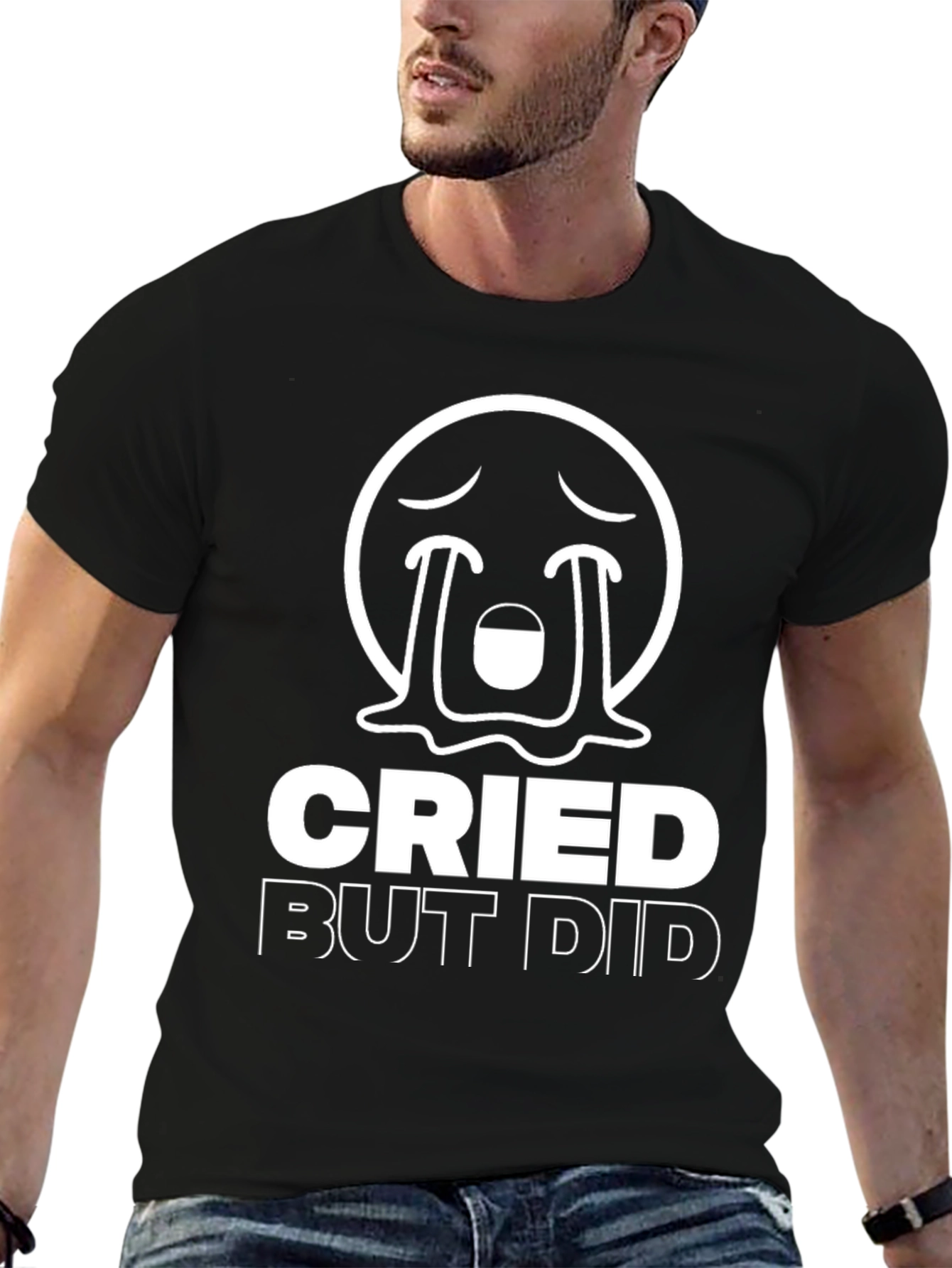 Black Cried But Did Funny Emoji Graphic T-Shirt view 6