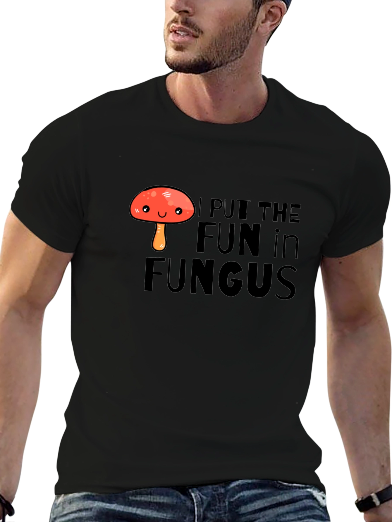 Black Funny Mushroom Pun T-Shirt - I Put The Fun In Fungus! view 6