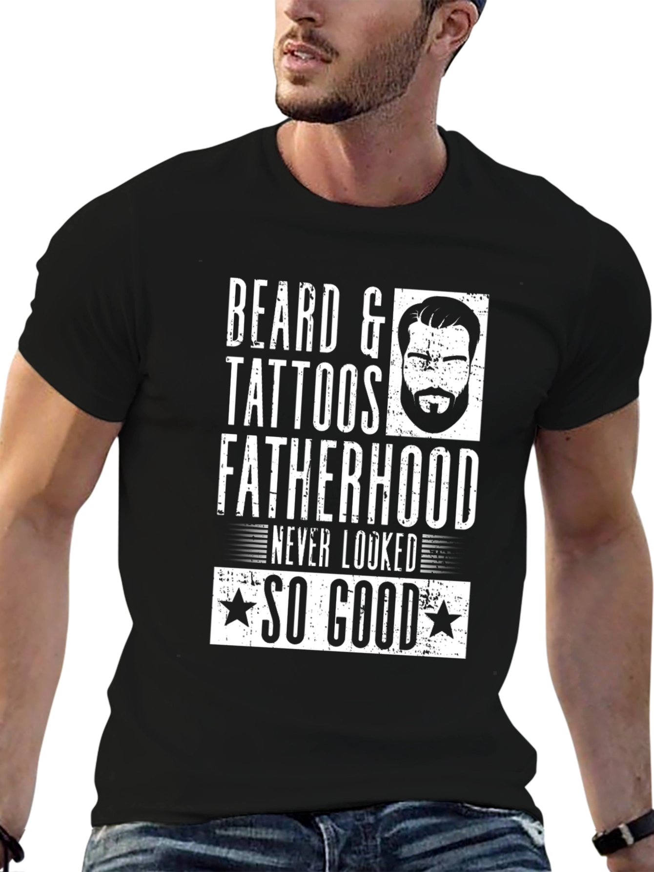 Black Beard & Tattoos Fatherhood Graphic Tee view 6