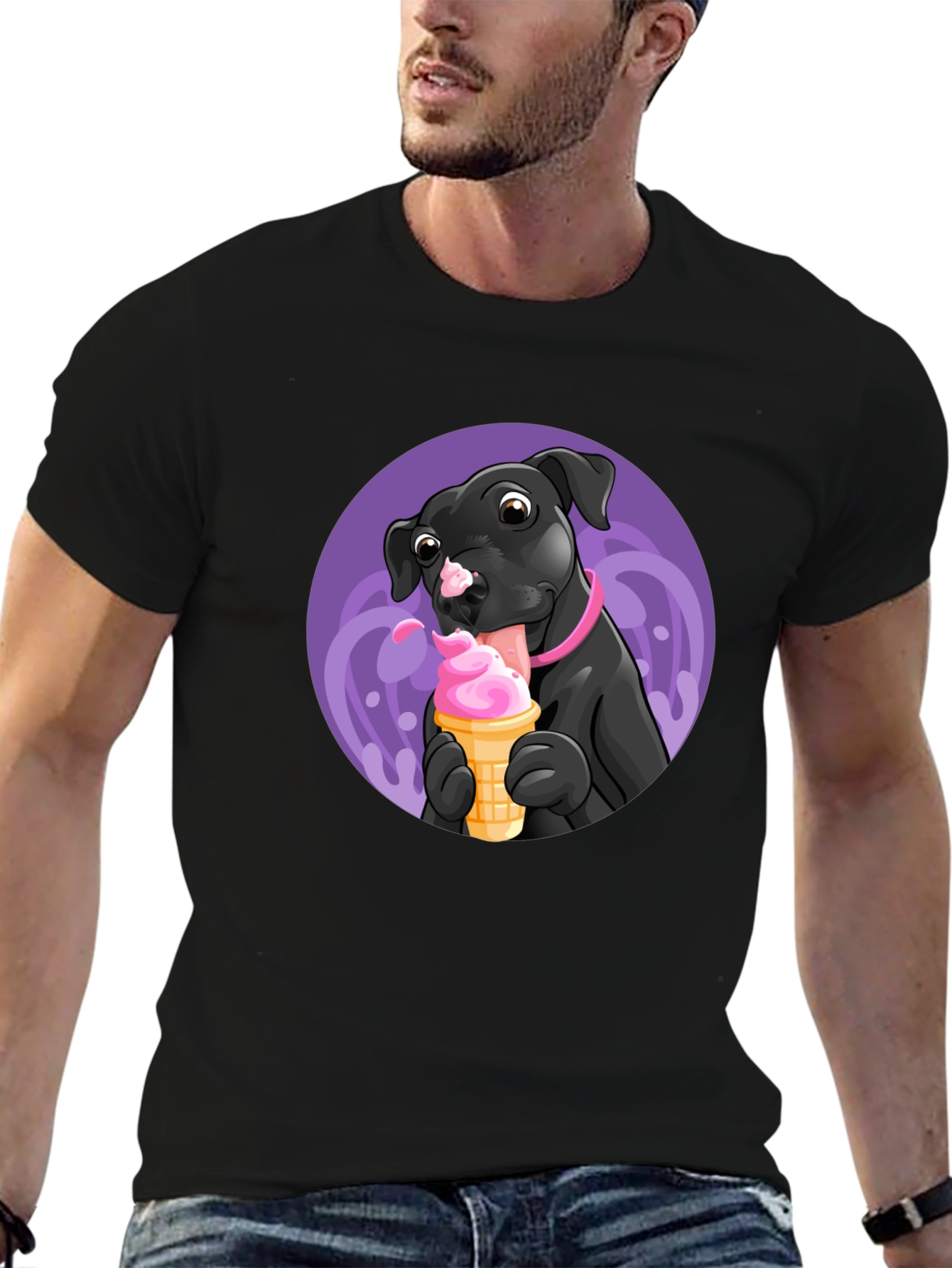Black Dog Eating Ice Cream Graphic Tee - Black view 6