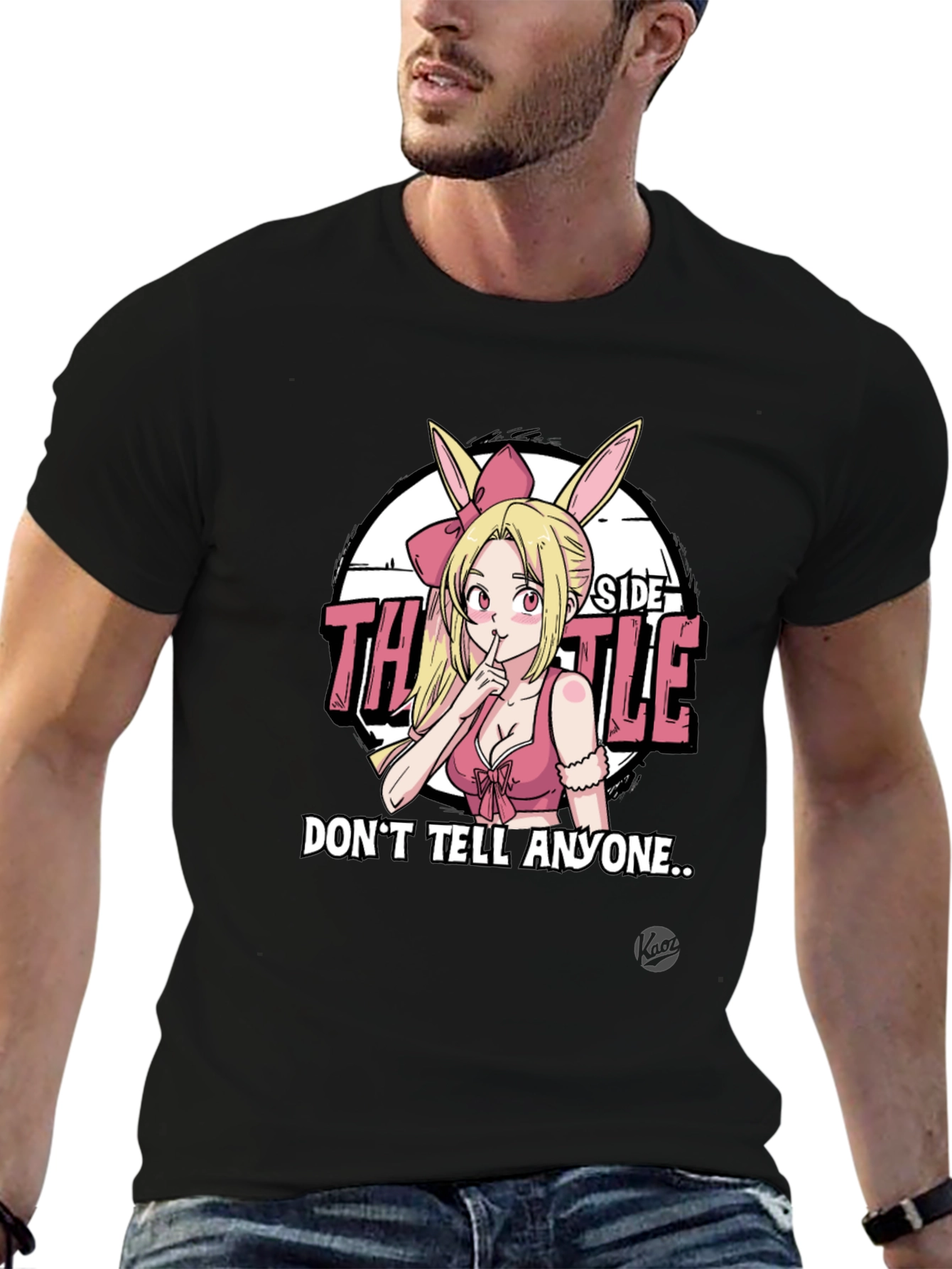 Black Anime Bunny Girl Graphic Tee - "Don't Tell Anyone..." view 6