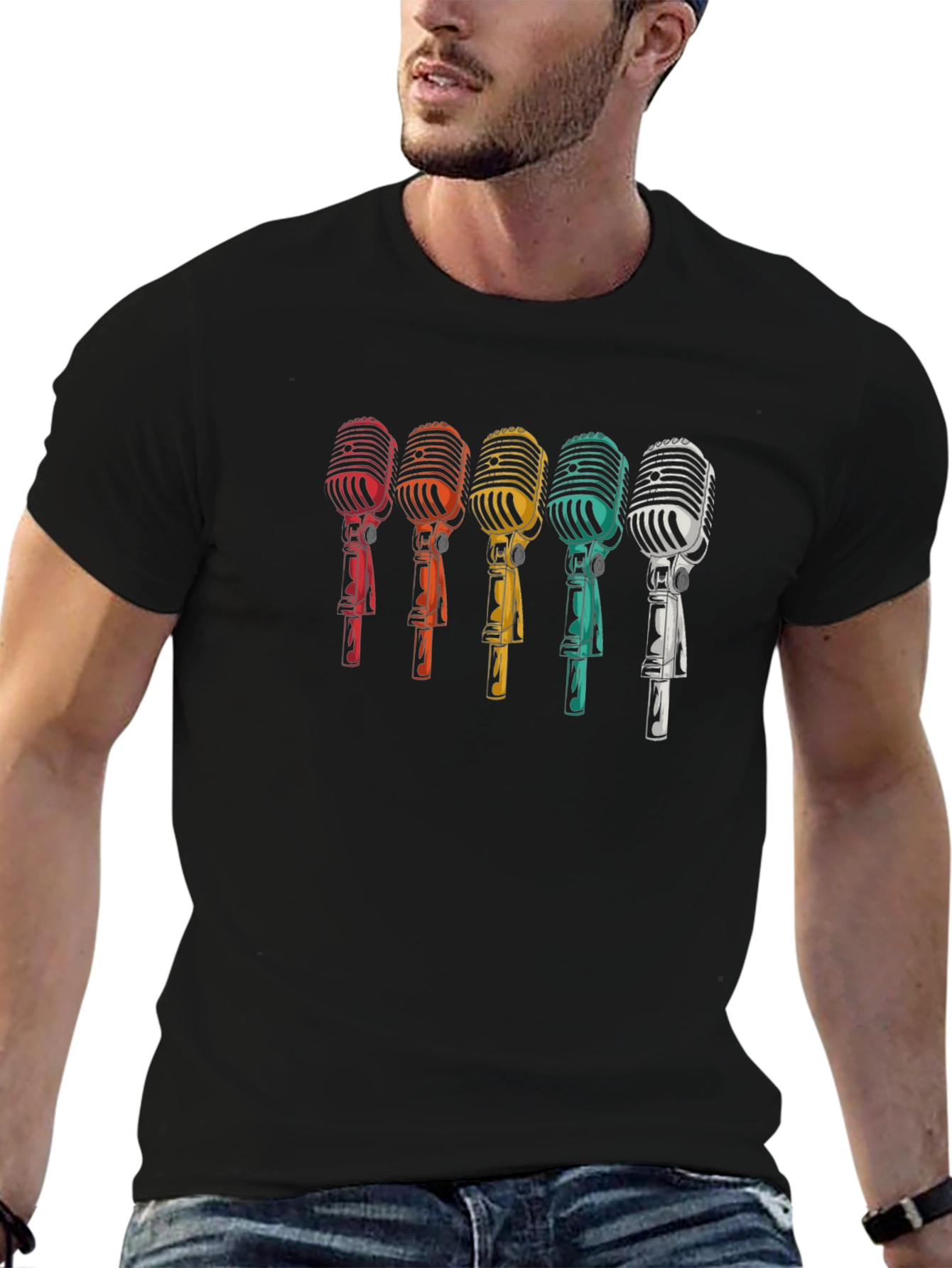 Black Retro Microphone Graphic T-Shirt - Vintage Style view 6