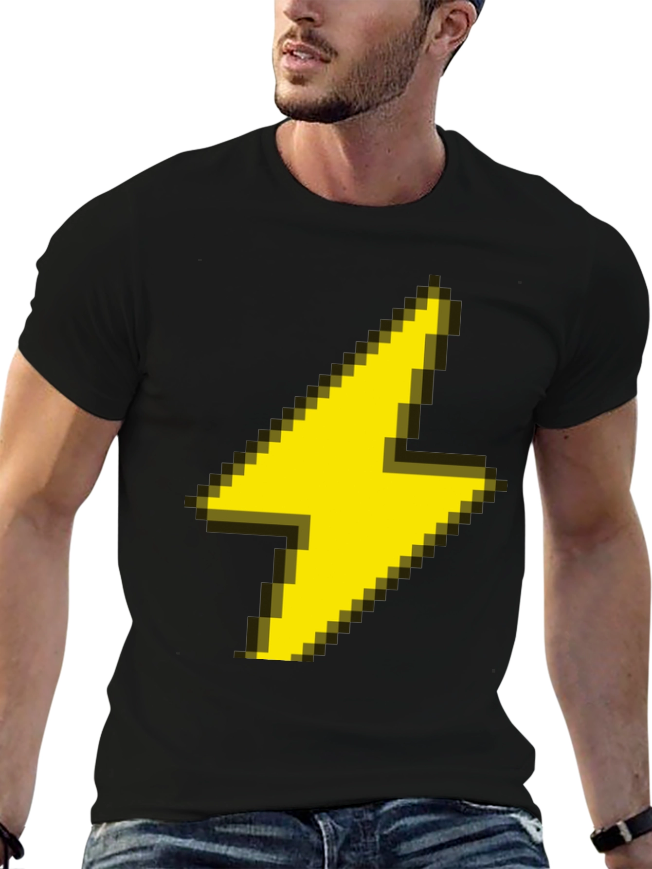 Black Pixel Lightning Bolt Graphic Tee - Black Casual Shirt view 6