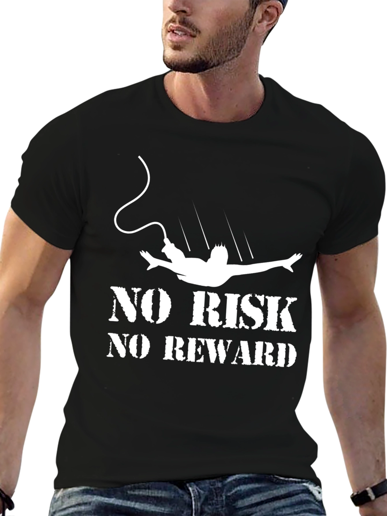 Black No Risk, No Reward Bungee Jumping T-Shirt view 6