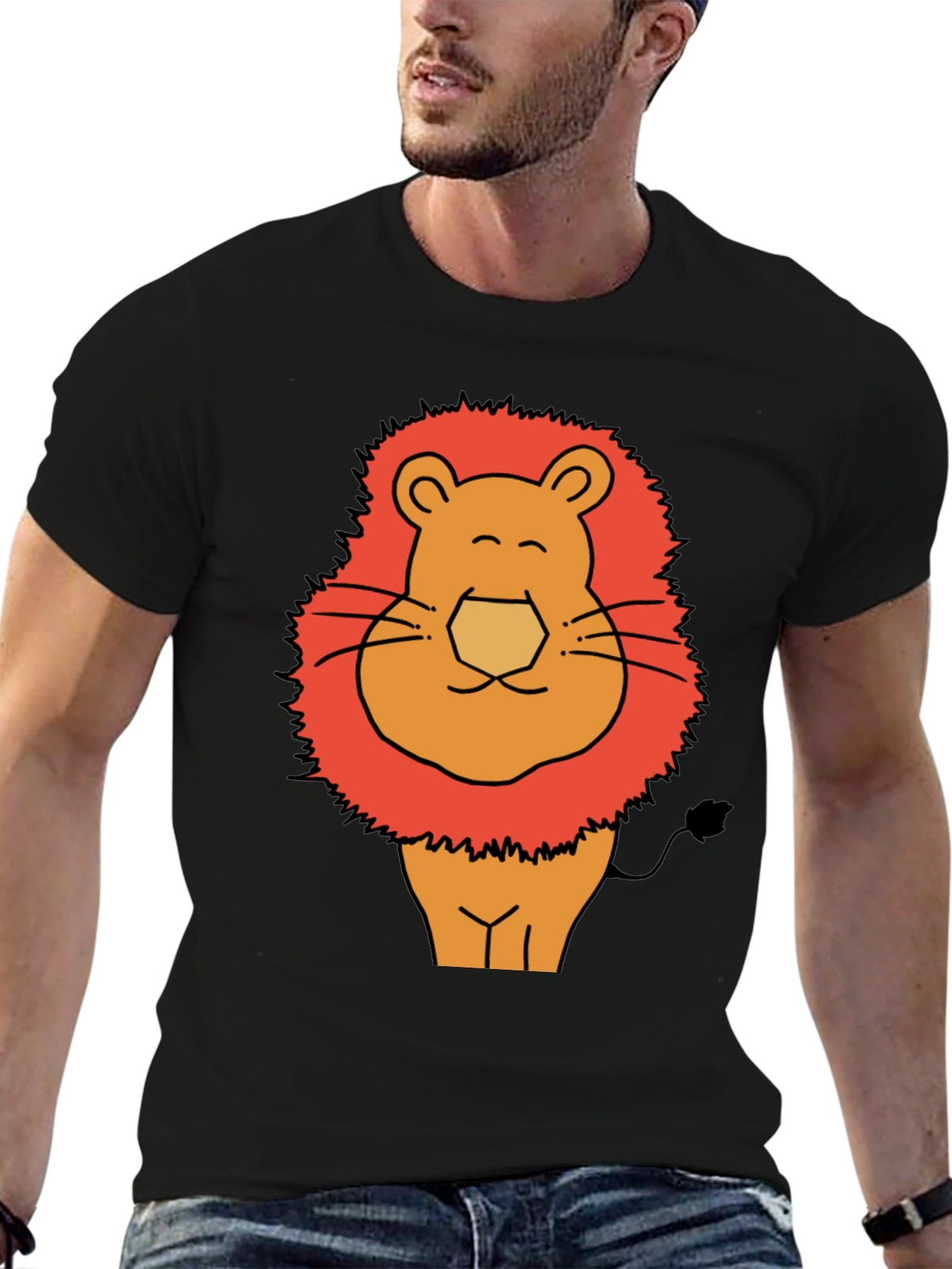 Black Funny Lion Graphic Tee - Men's Black T-Shirt view 6
