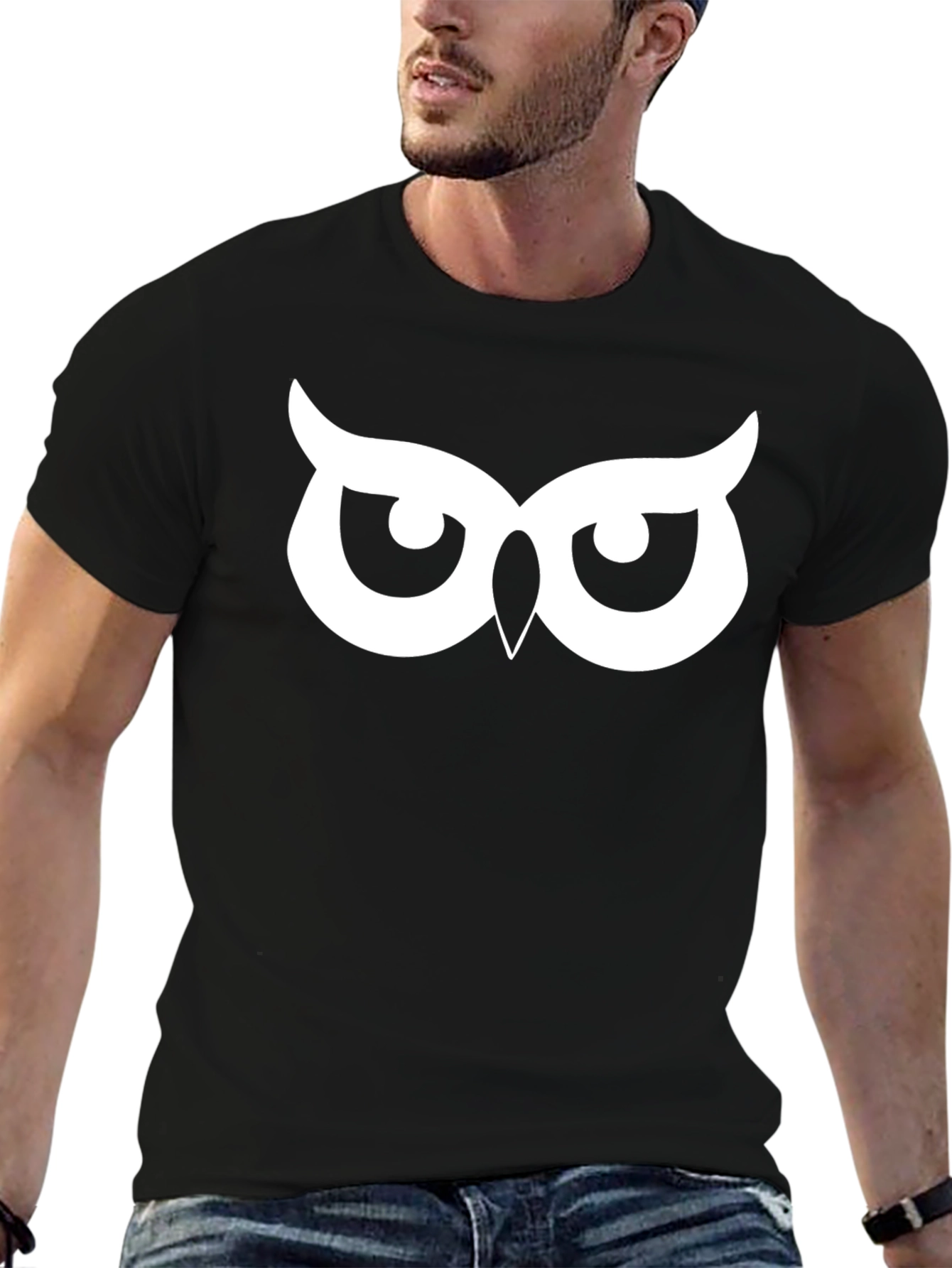 Black Owl Eyes Graphic Tee - Black Cotton T-Shirt view 6