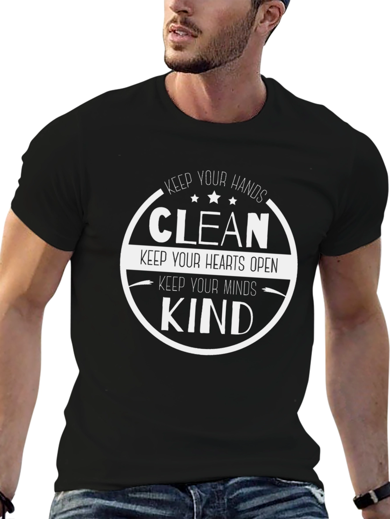 Black Keep Clean Graphic Print Crew Neck T-Shirt view 6