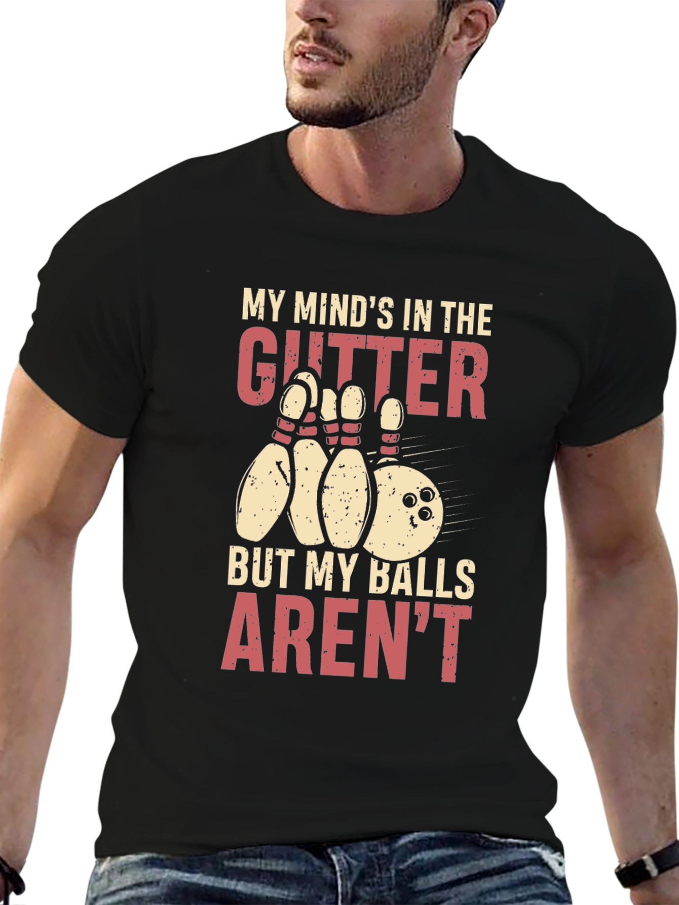 Black Funny Bowling Graphic T-Shirt view 6