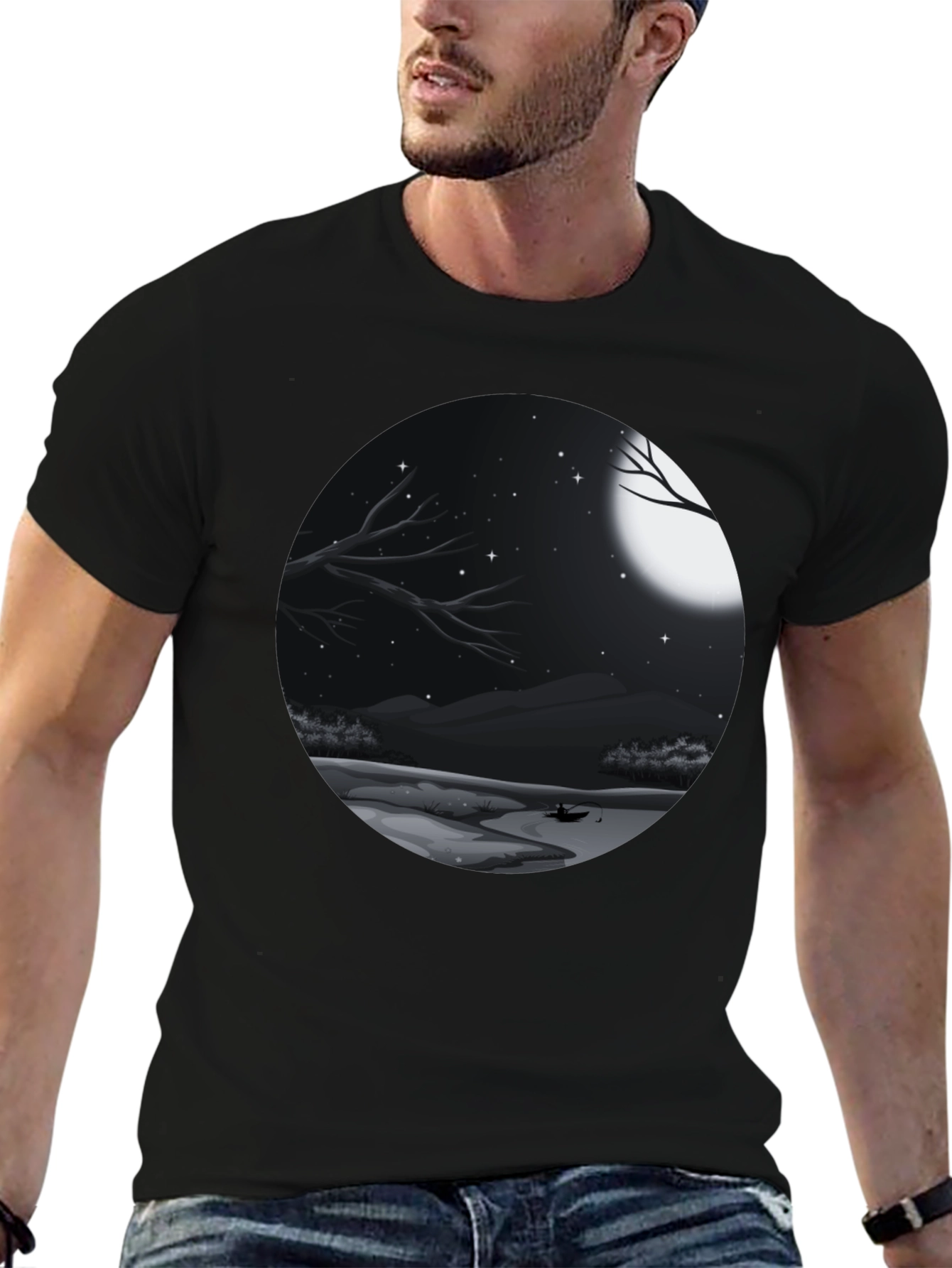 Black Moonlit Lake Graphic Tee - Black view 6