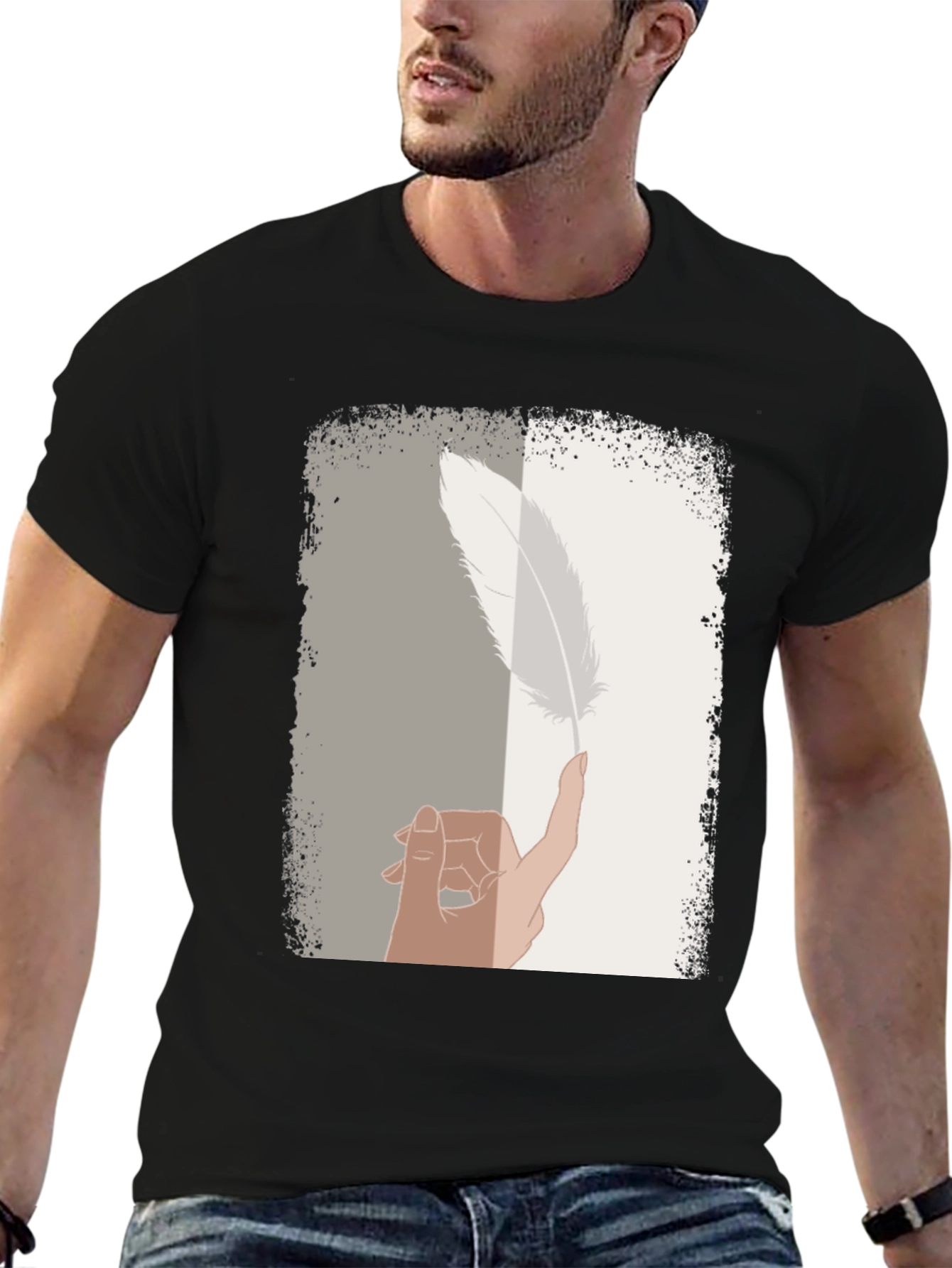 Black Feather Balance Graphic Tee - Casual Cotton Shirt view 6