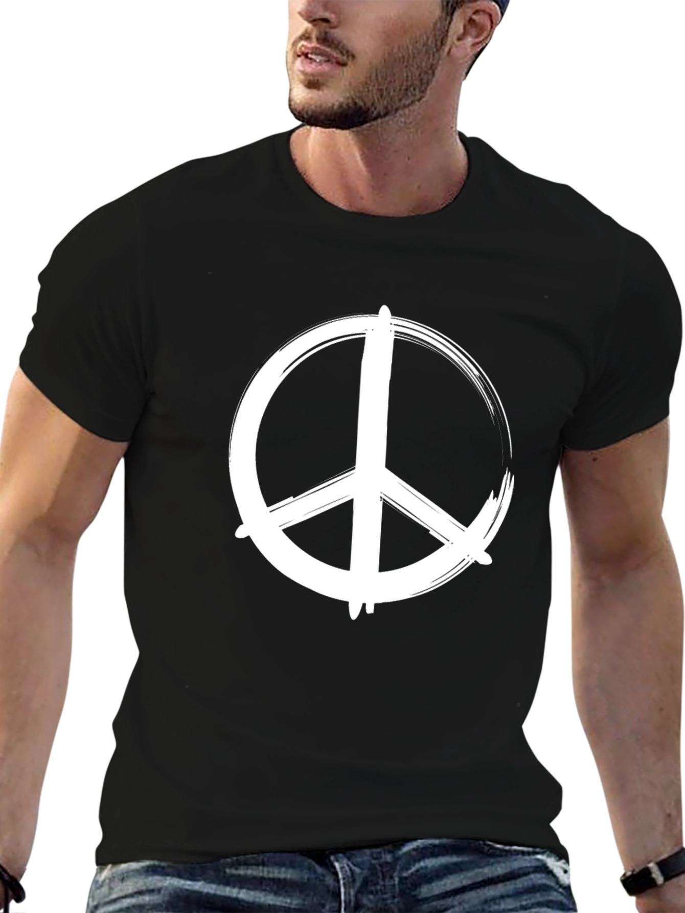 Black Peace Sign Graphic Tee - Stylish Black T-Shirt view 6