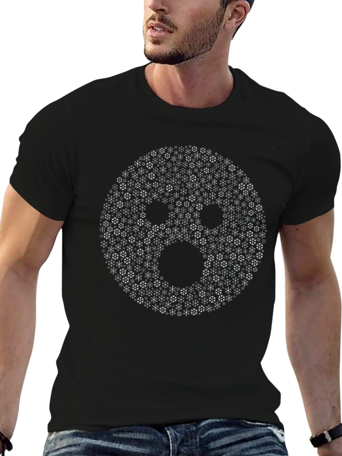 Black Geometric Shocked Face Graphic Black T-Shirt view 6