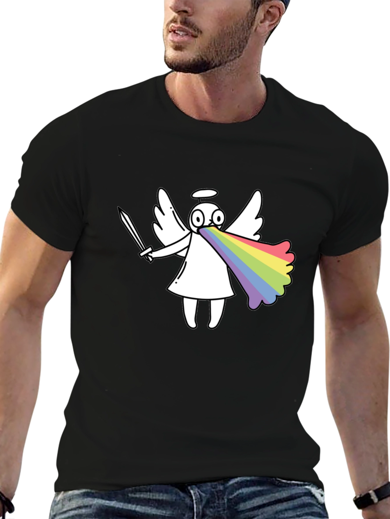 Black Rainbow Angel Graphic T-Shirt view 6