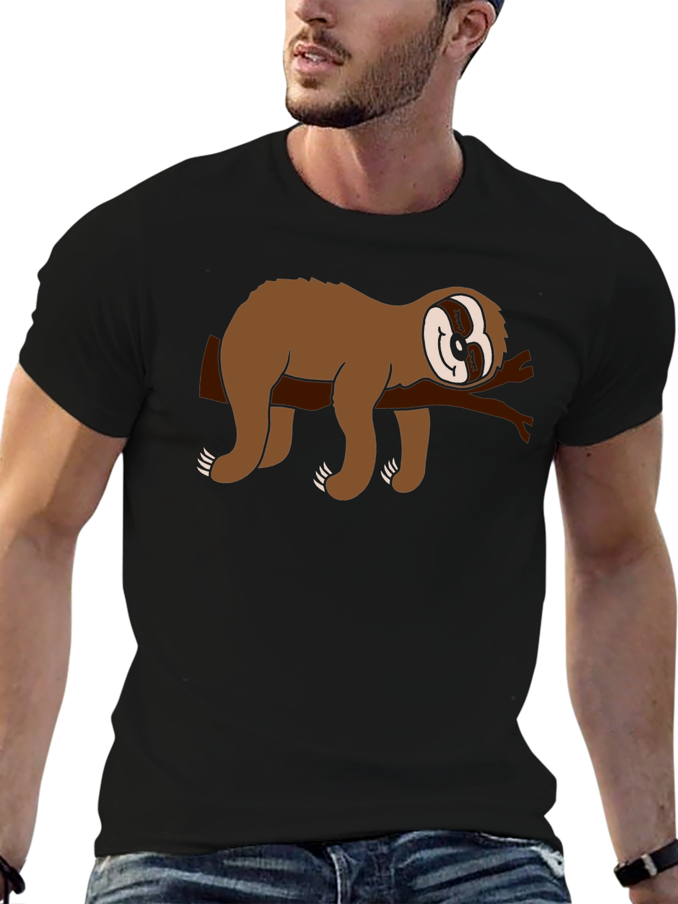 Black Chill Sloth Graphic Tee - Comfy Black T-Shirt view 6
