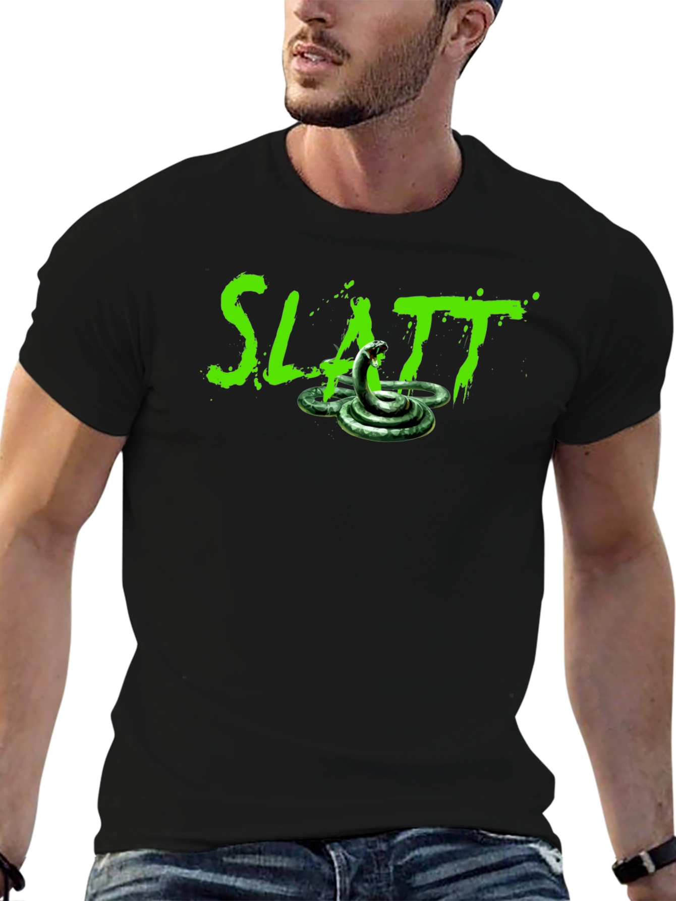 Black Slatt Snake Graphic Tee - Black Cotton T-Shirt view 6