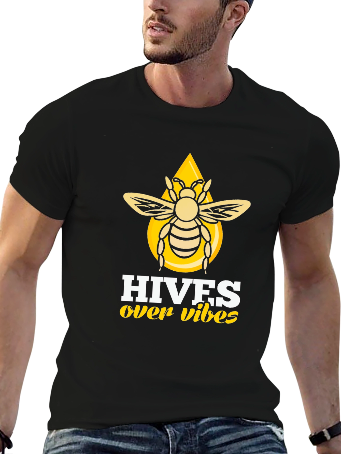 Black Hives Over Vibes T-Shirt - Honeybee Graphic Tee view 6