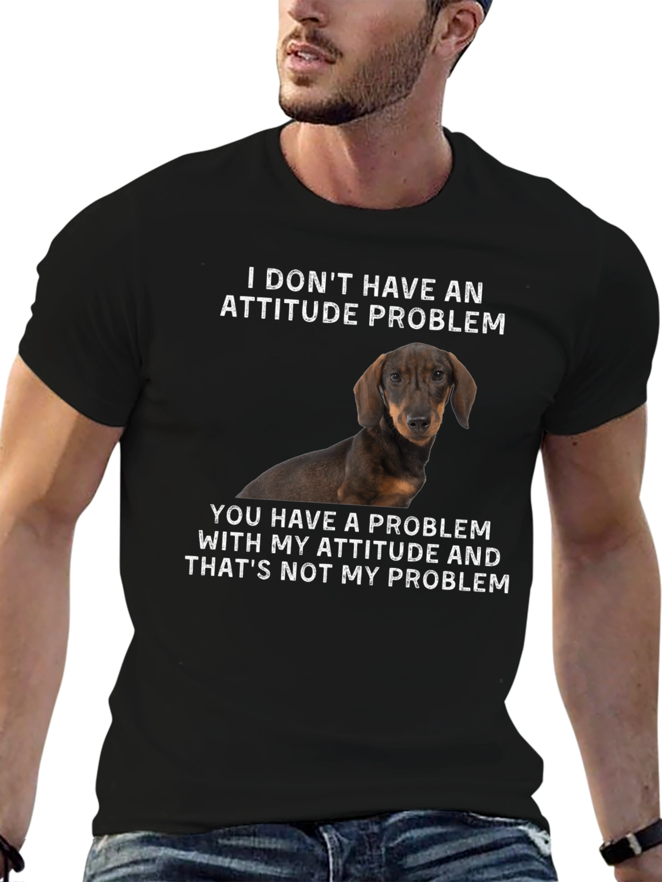 Black Funny Dachshund Attitude T-Shirt view 6