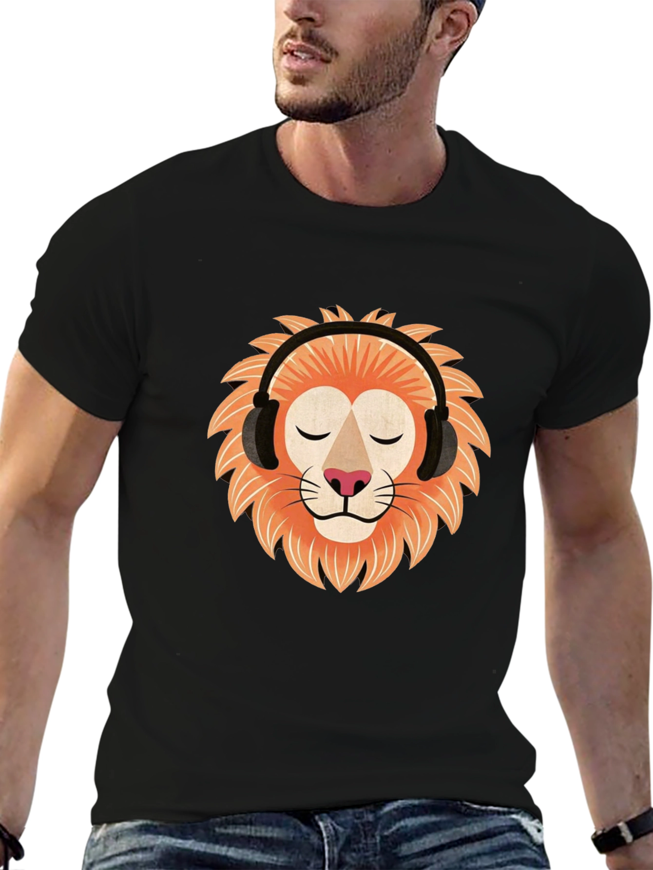 Black Lion Headphone Graphic Tee - Black Cotton view 6
