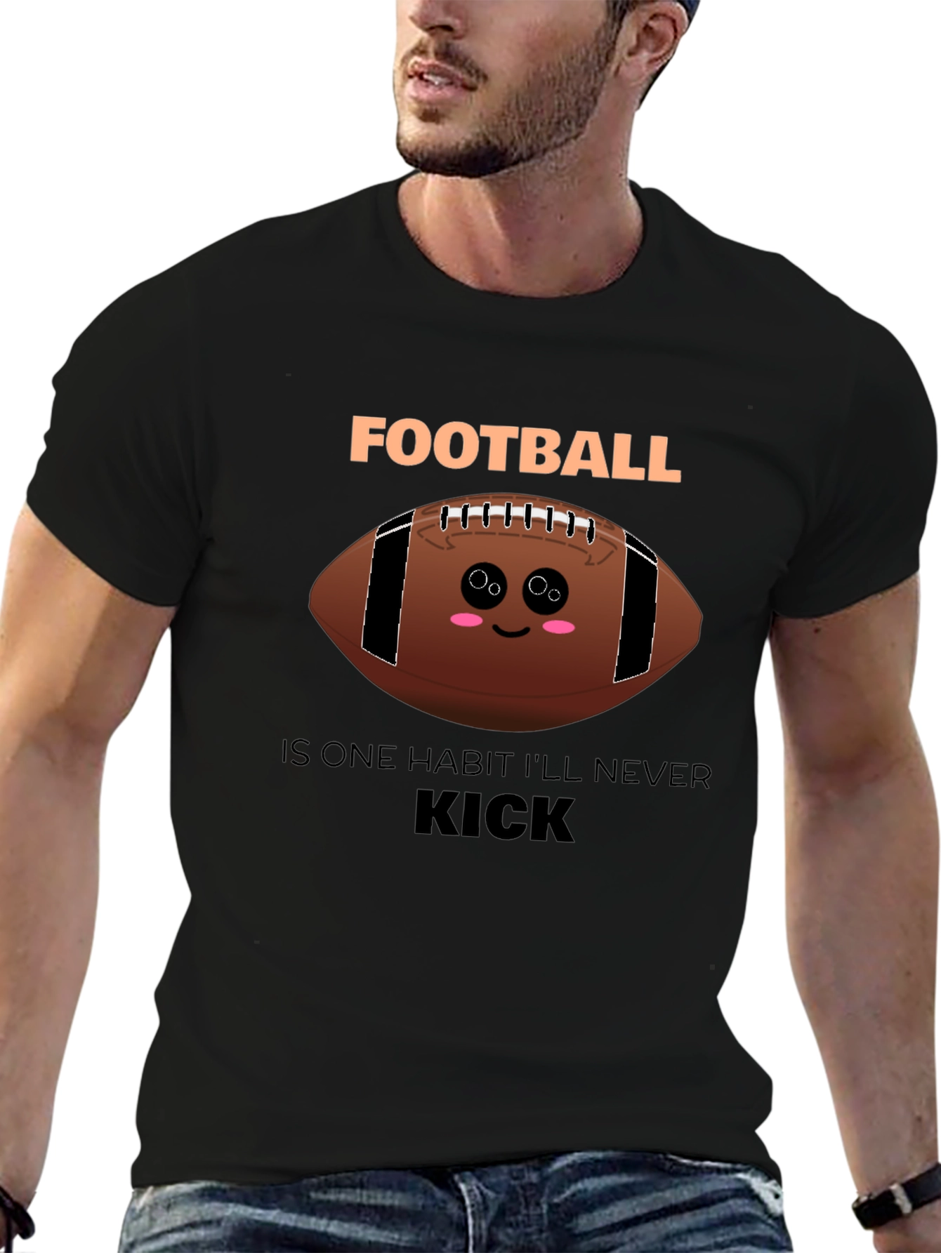 Black Funny Football Habit T-Shirt view 6