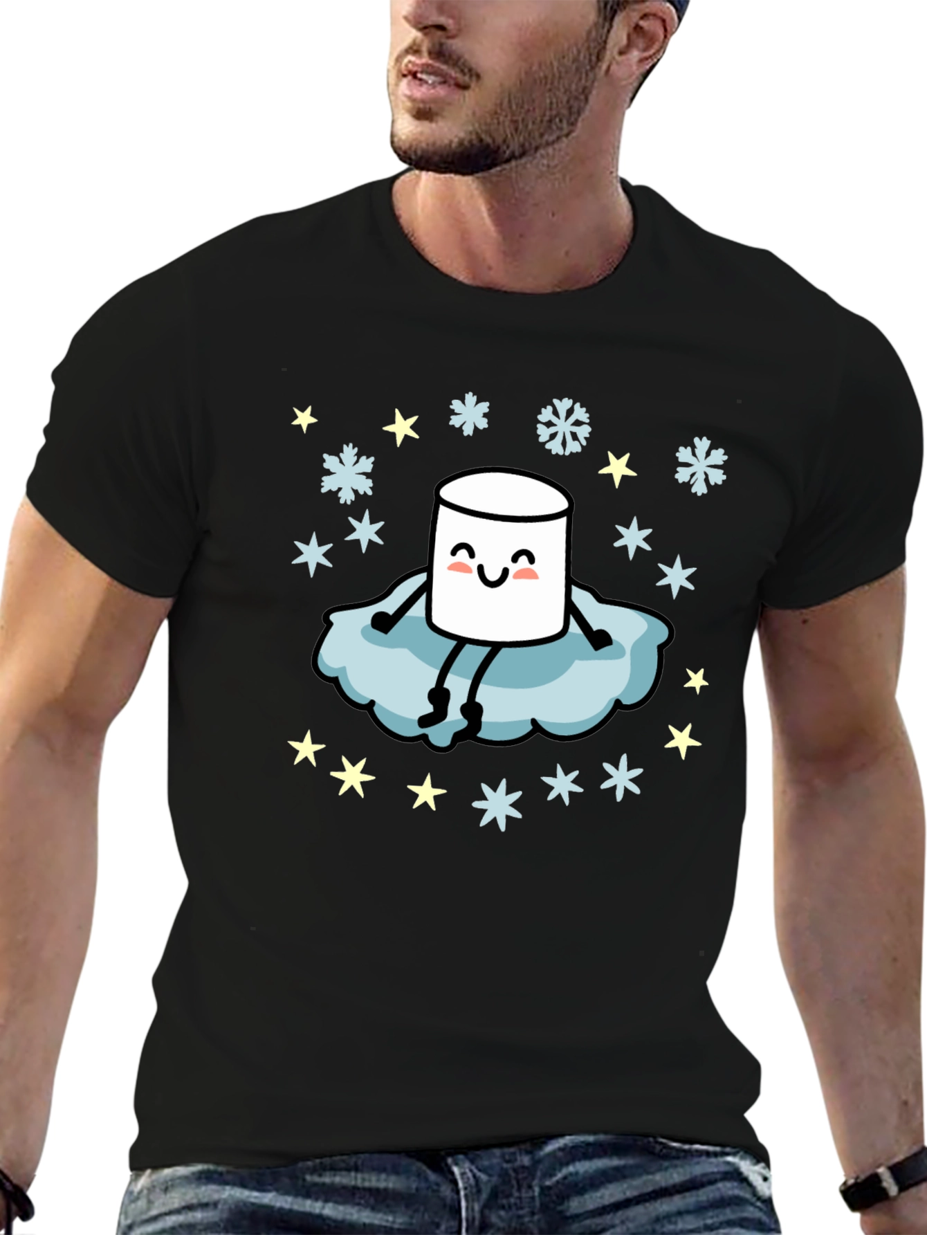 Black Marshmallow on Cloud T-Shirt view 6