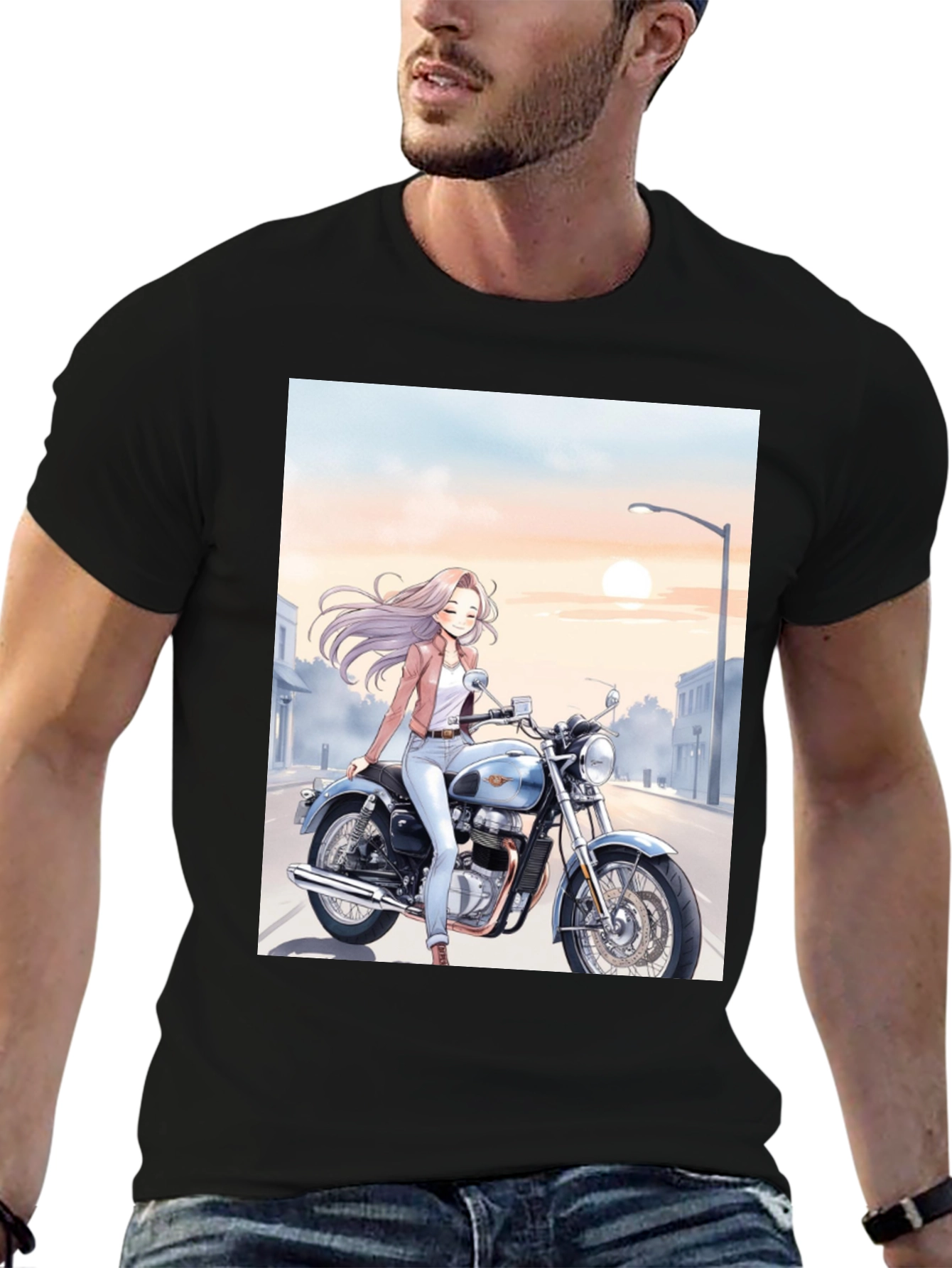 Black Anime Girl Motorcycle T-Shirt - Cool Graphic Tee view 6