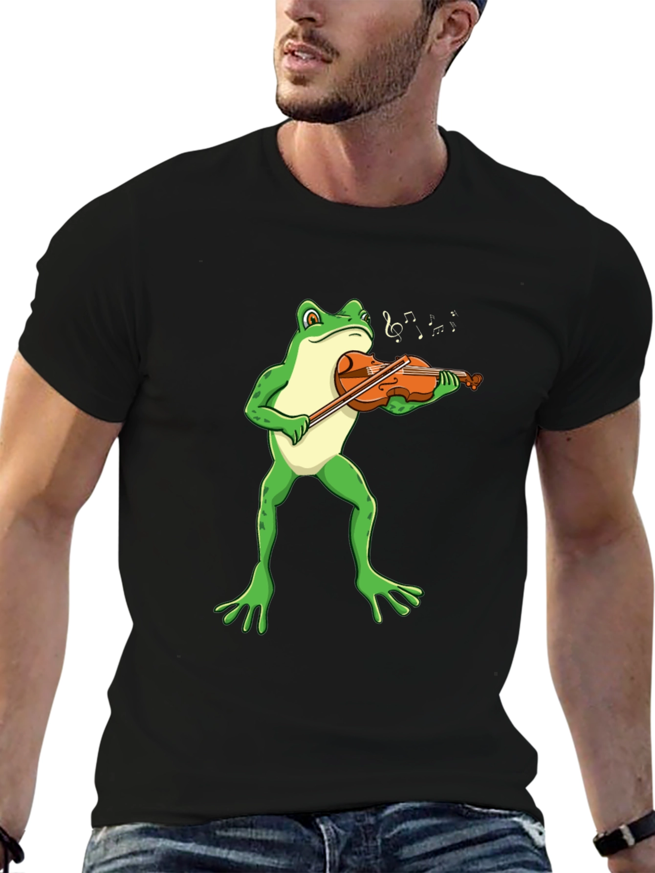 Black Frog Violinist T-Shirt - Funny Music Tee view 6