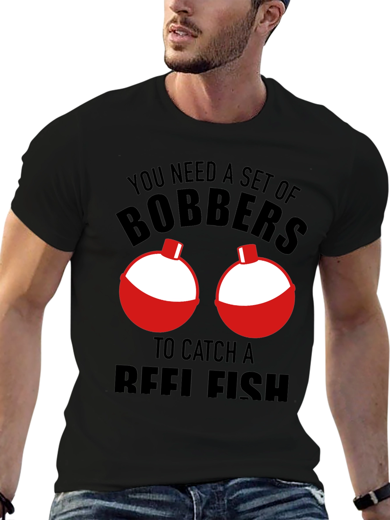 Black Funny Fishing Bobbers T-Shirt - Catch Reelfish view 6