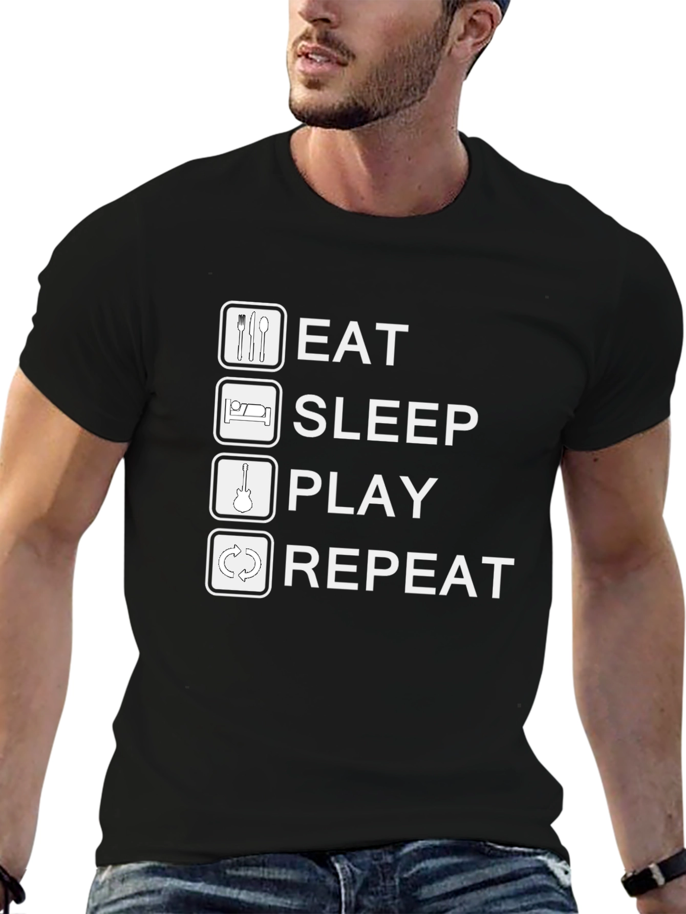 Black Eat Sleep Play Repeat Black Graphic Tee Shirt view 6