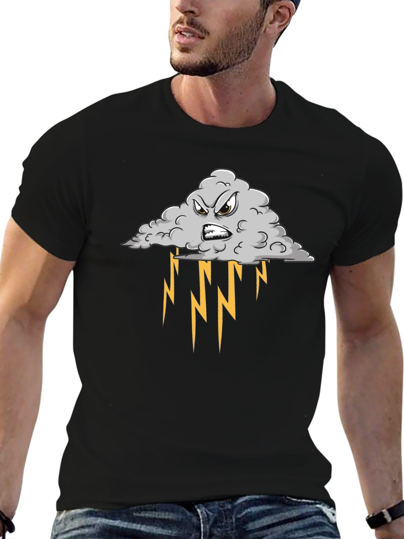 Black Storm Cloud Graphic Tee - Black Cotton T-Shirt view 6