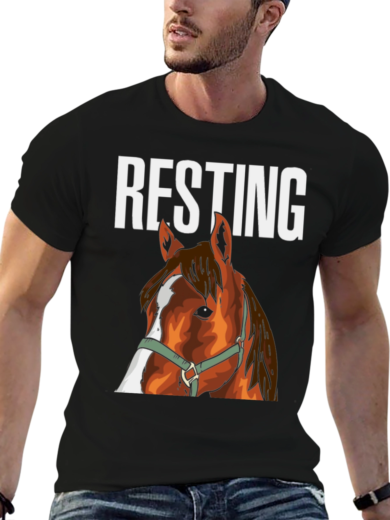 Black Resting Horse Face Graphic Tee view 6