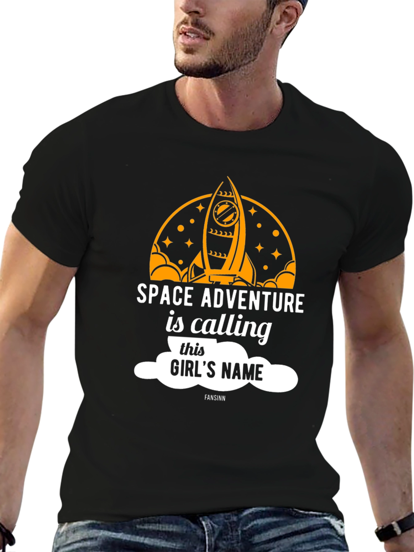 Black Space Adventure Calling Girl's Name T-Shirt view 6