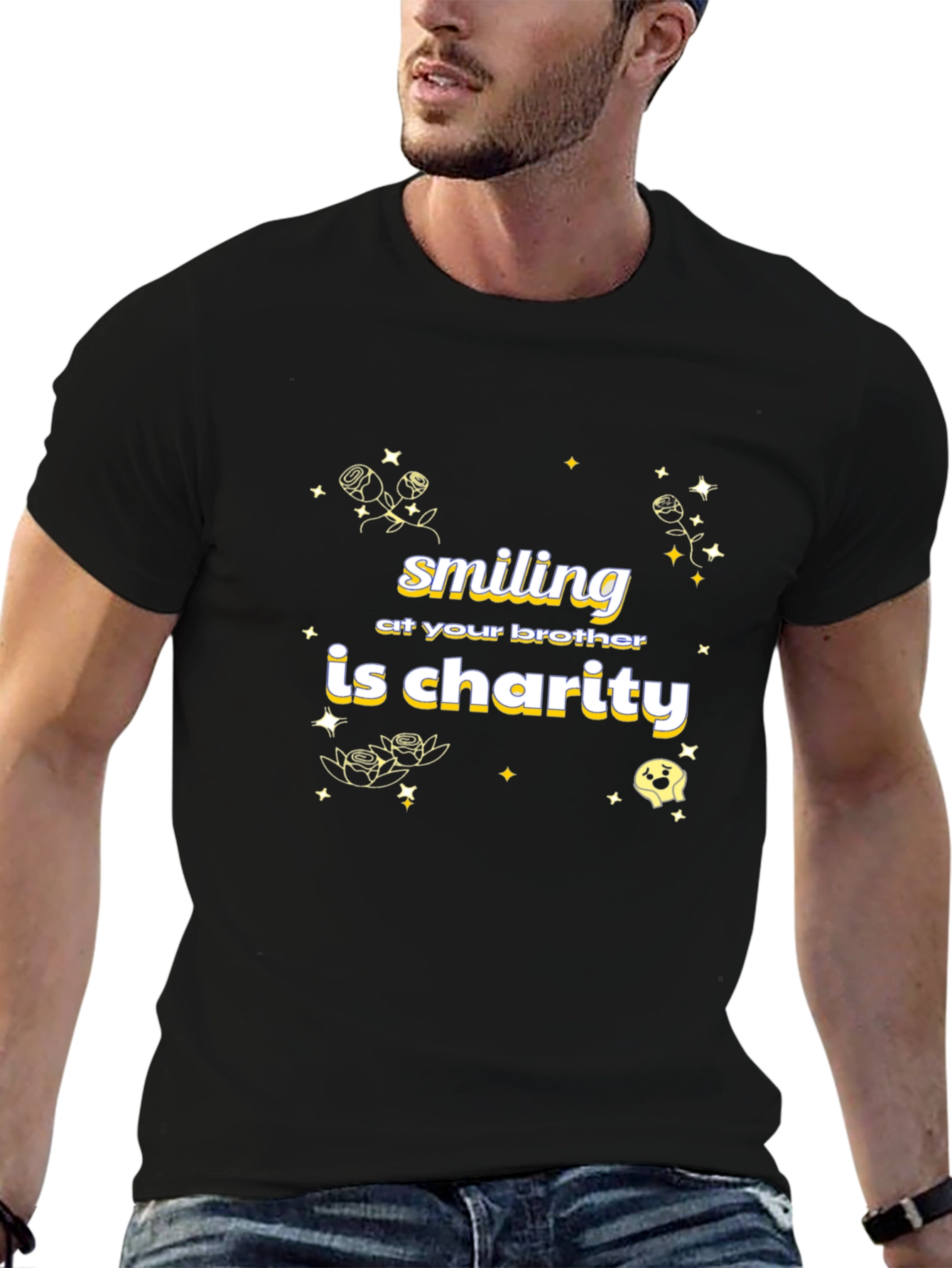 Black Smiling At Your Brother Is Charity Black T-Shirt view 6