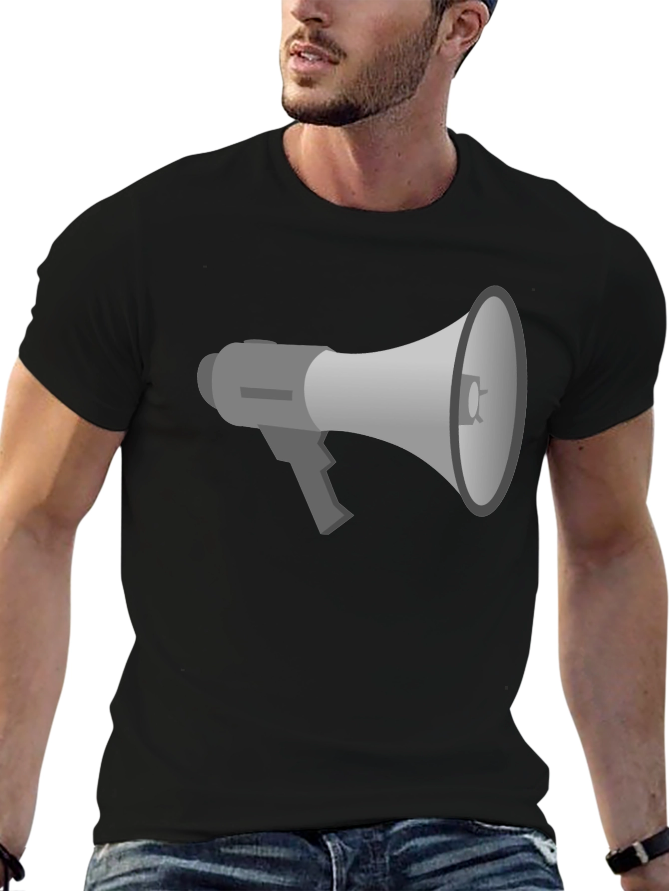 Black Megaphone Graphic Tee - Black Cotton T-Shirt view 6