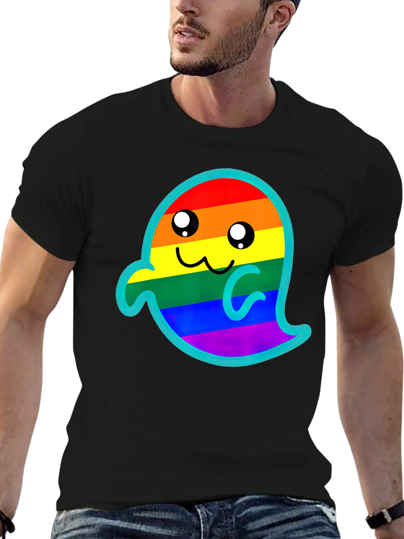 Black Rainbow Ghost Graphic Tee - Soft Cotton Blend view 6