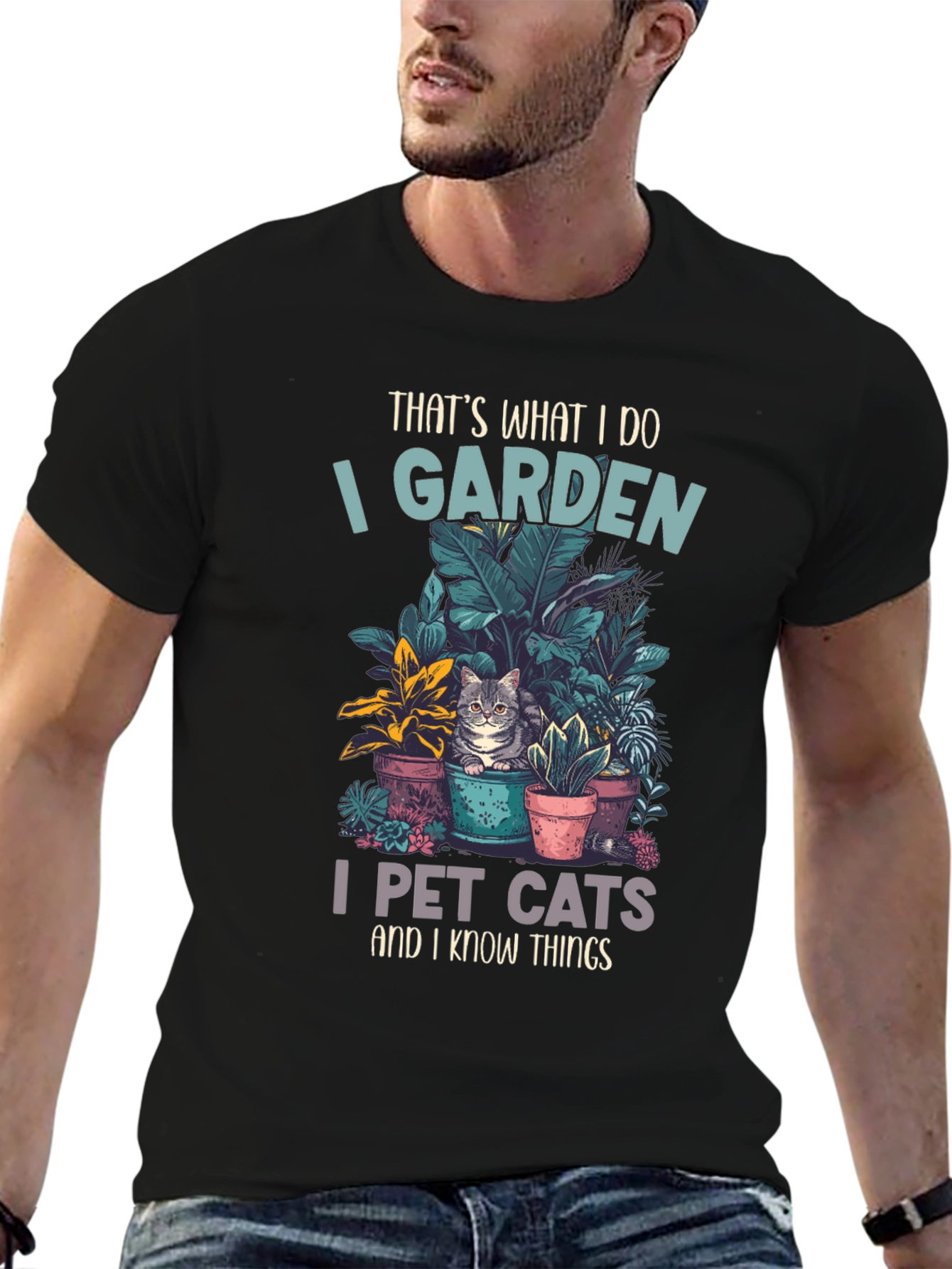 Black Gardening and Cat Lover T-Shirt view 6
