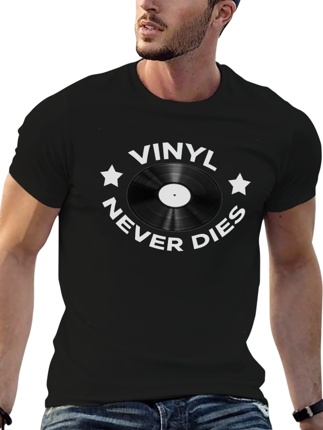 Black Vinyl Never Dies Graphic Tee - Music Lover T-Shirt view 6