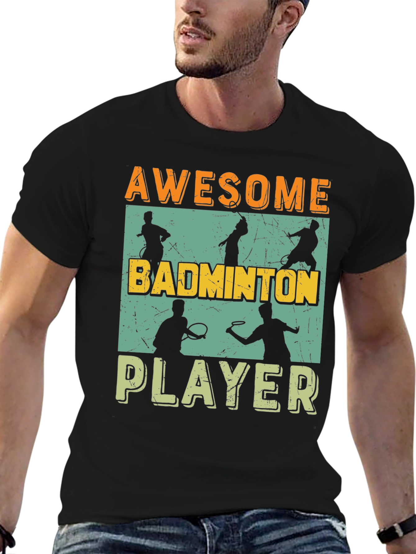 Black Awesome Badminton Player Graphic Tee view 6