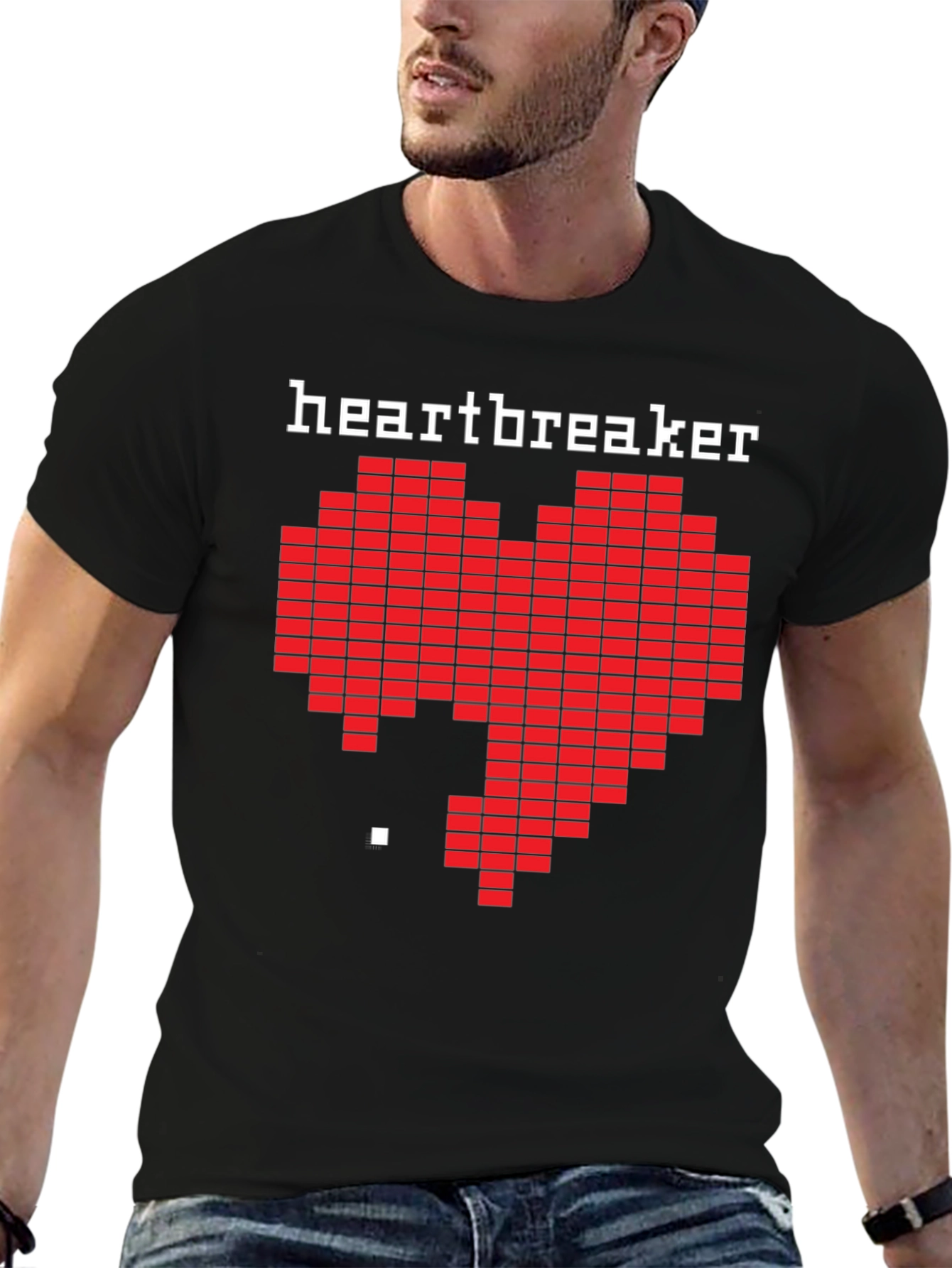 Black Heartbreaker Pixel Art Graphic Black T-Shirt view 6