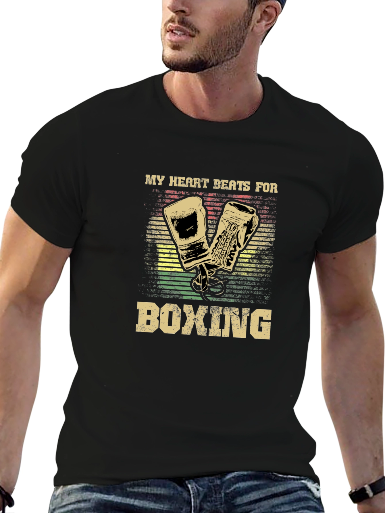 Black My Heart Beats For Boxing Graphic Tee view 6