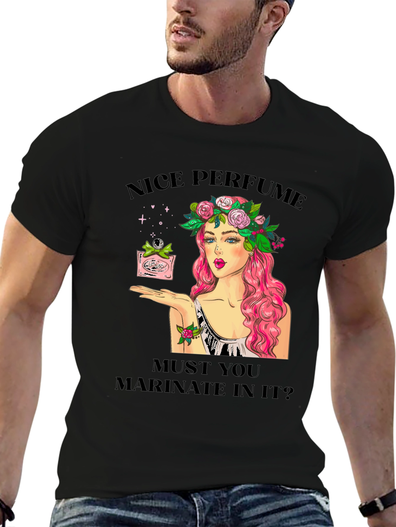 Black Nice Perfume Funny Graphic T-Shirt view 6