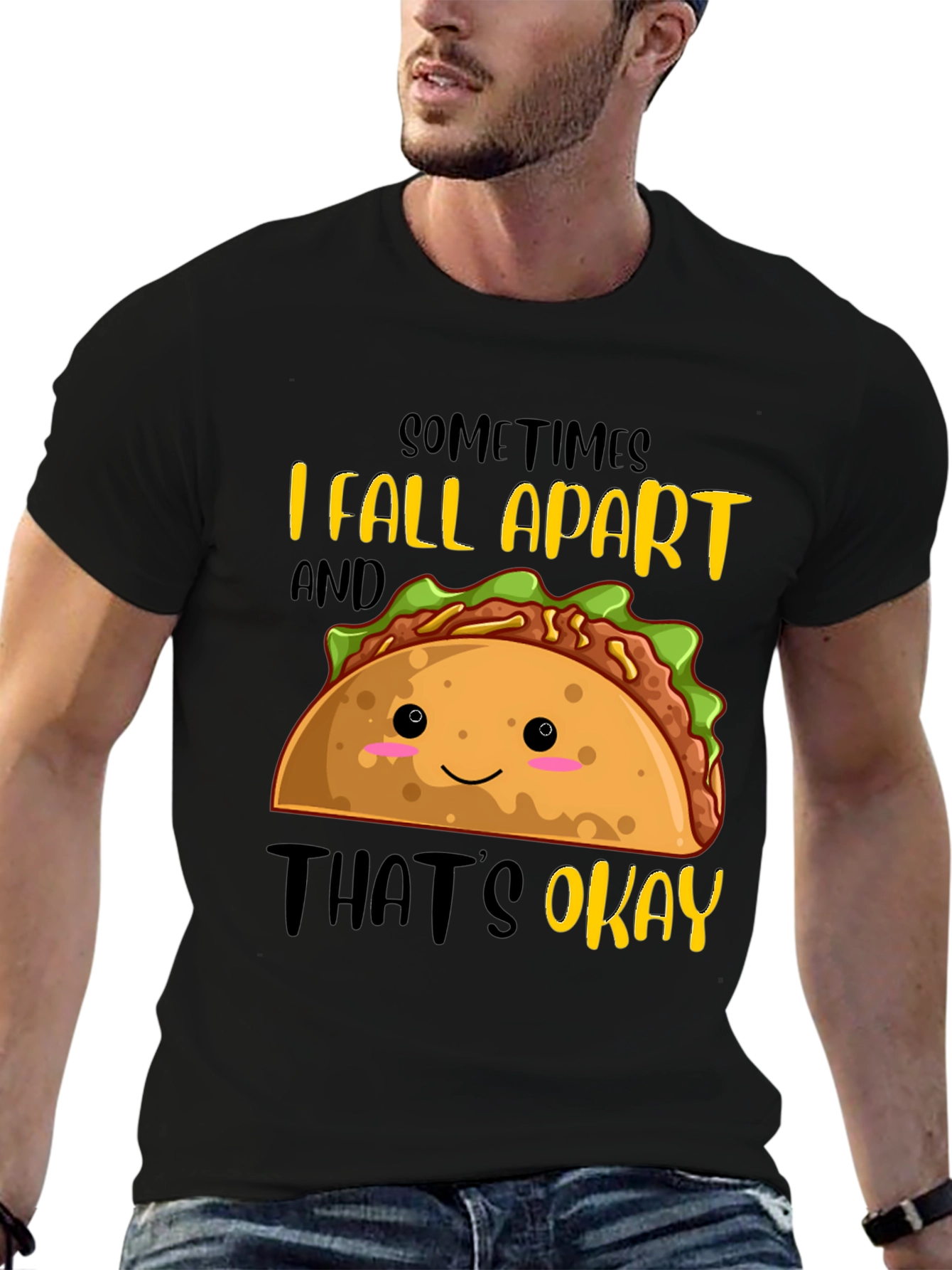Black Funny Taco Graphic T-Shirt - Sometimes I Fall Apart view 6