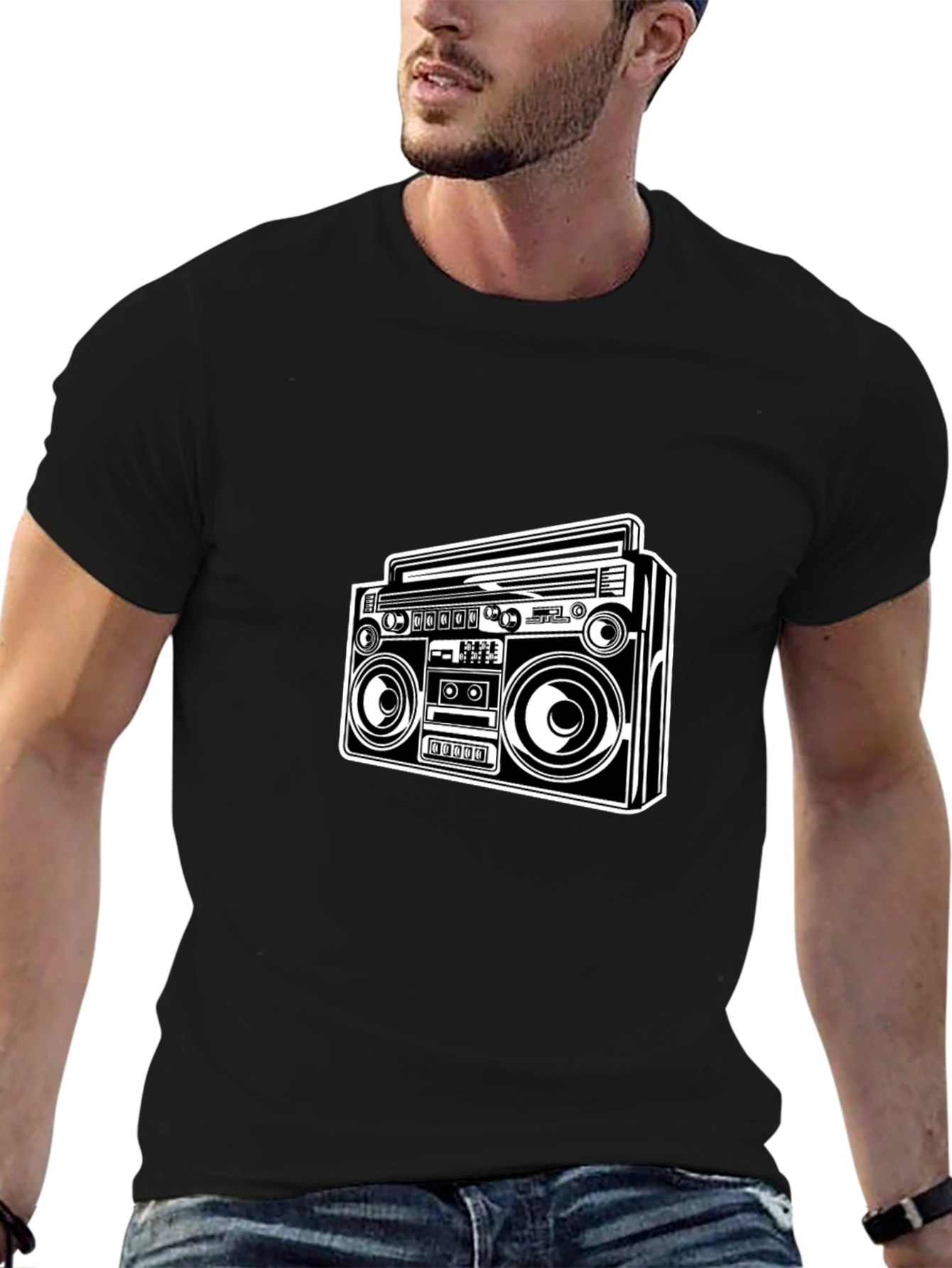 Black Retro Boombox Graphic Tee - Classic Black T-Shirt view 6