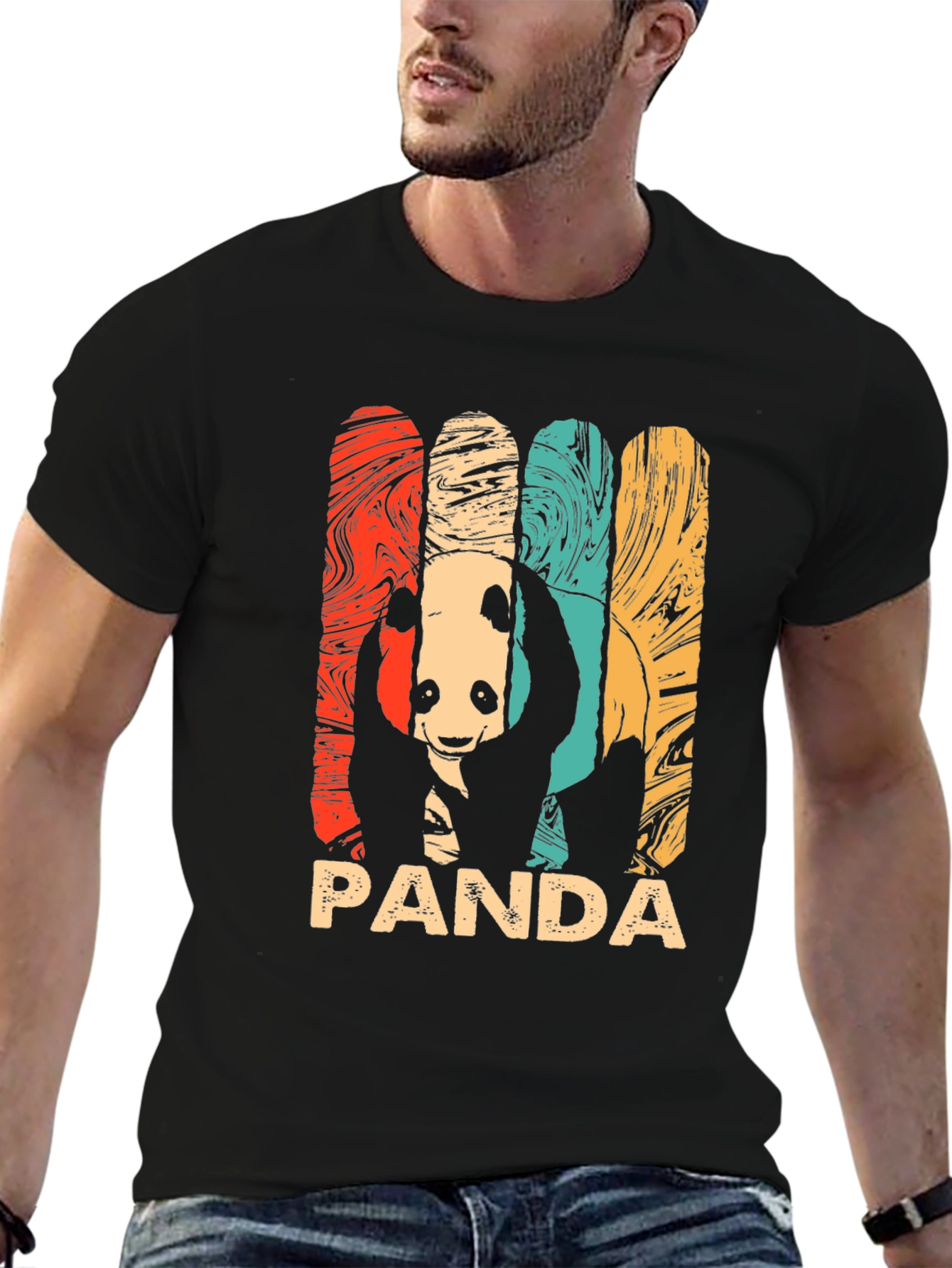 Black Retro Panda Graphic Tee - Men's Black T-Shirt view 6