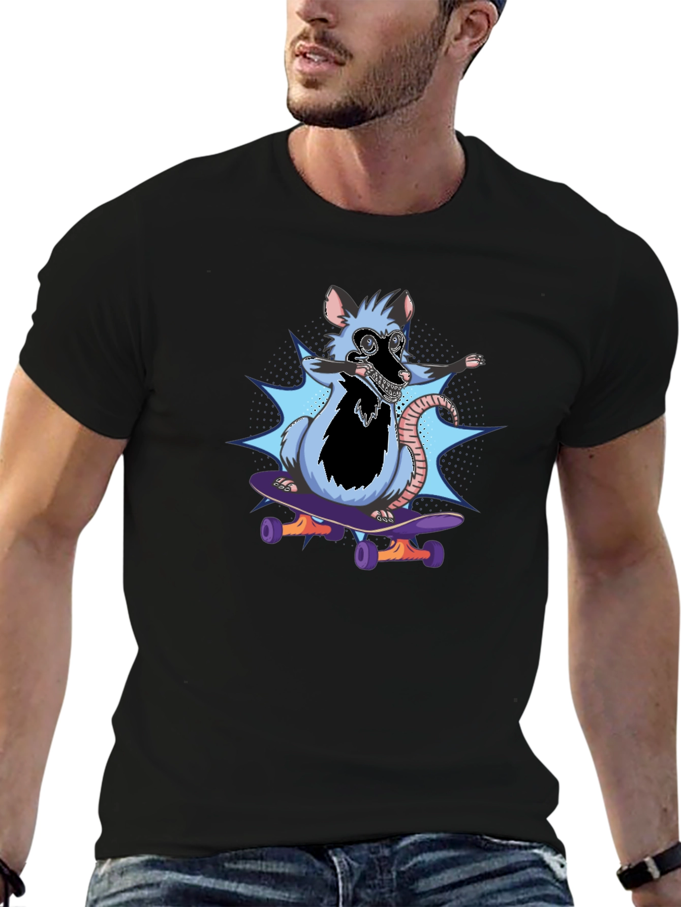 Black Skateboarding Rat T-Shirt - Cool Graphic Tee view 6